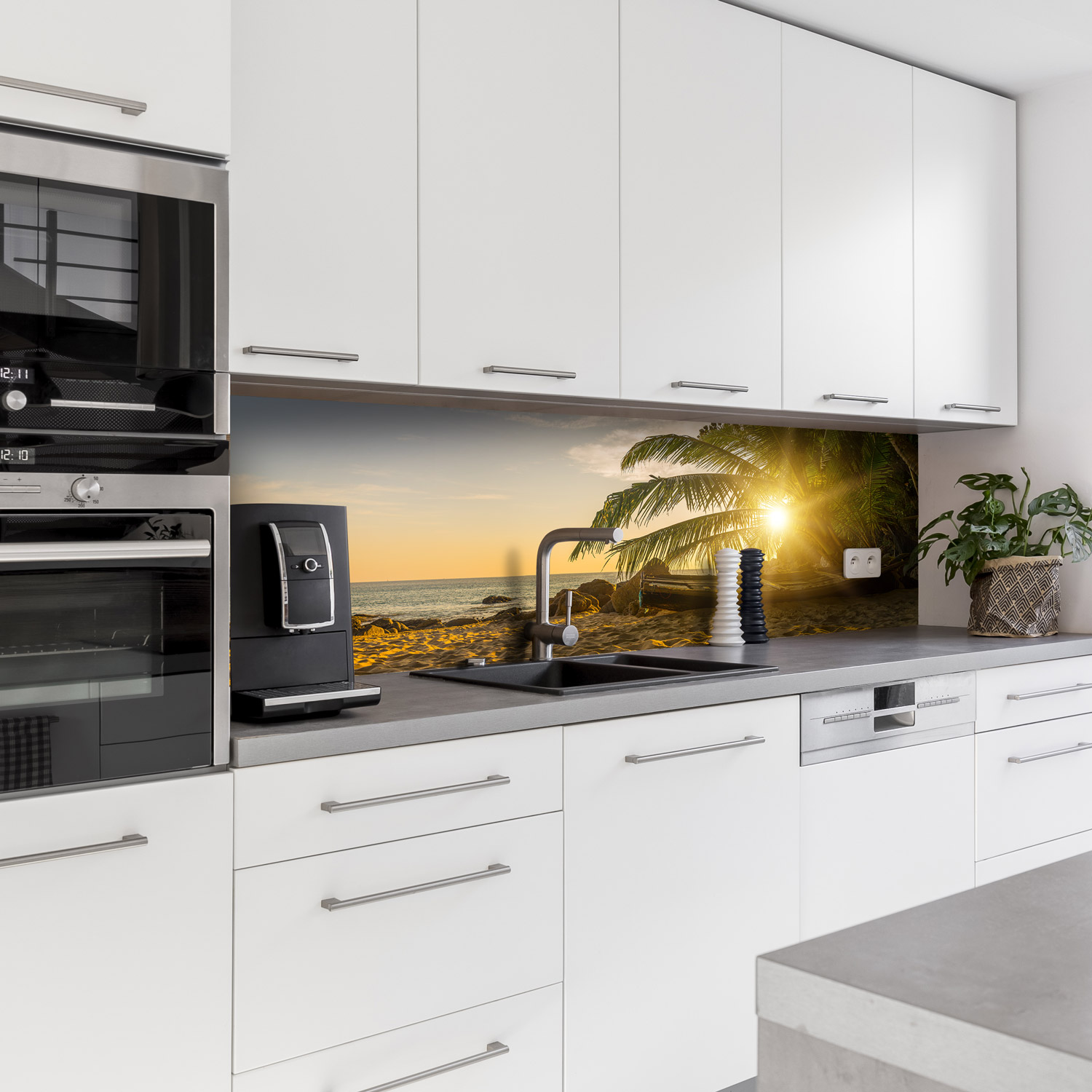 Küchenrückwand mit Strand V1 Motiv als Fliesenersatz und Spritzschutz