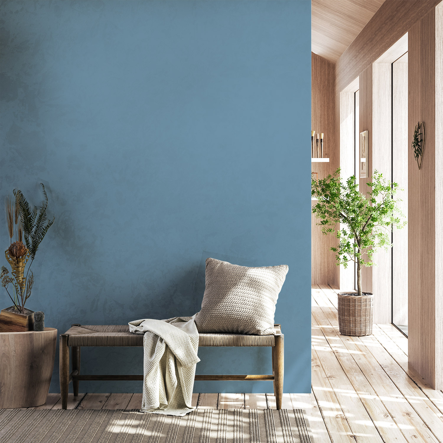 Wandverkleidung für den Flur in Pastellblau Unifarbe Wandverkleidung für den Flur in Pastellblau Unifarbe