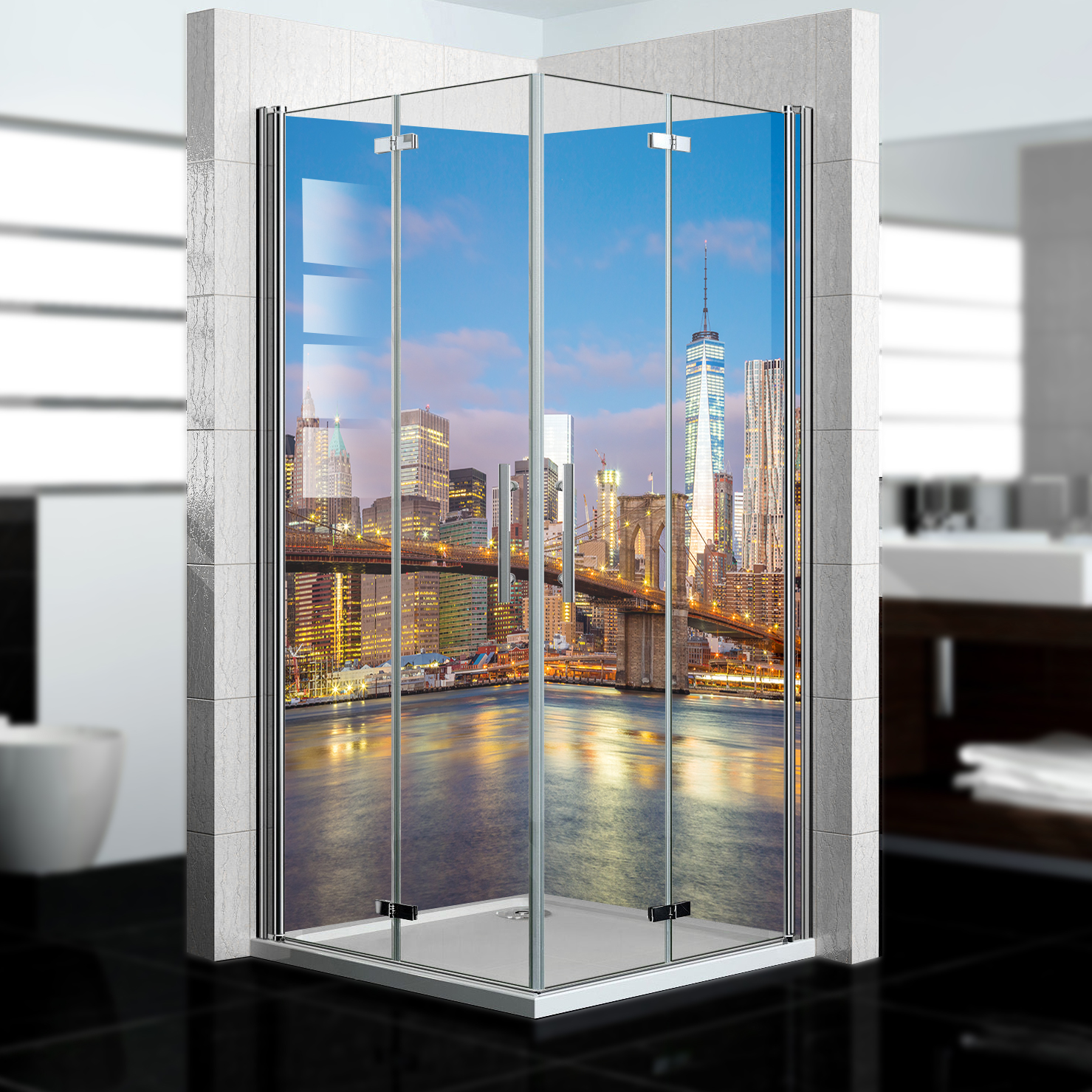 Duschrückwand mit New York V1 Motiv, als Badrückwand zum Fliesenersatz  Duschrückwand mit New York V1 Motiv, als Badrückwand zum Fliesenersatz