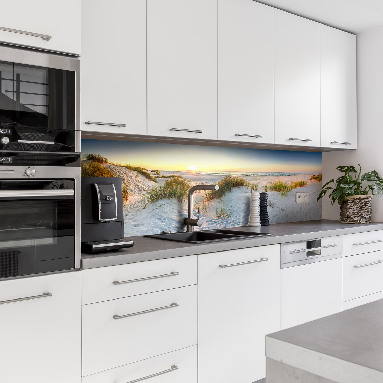 Küchenrückwand mit Strand V2 Motiv als Fliesenersatz und Spritzschutz