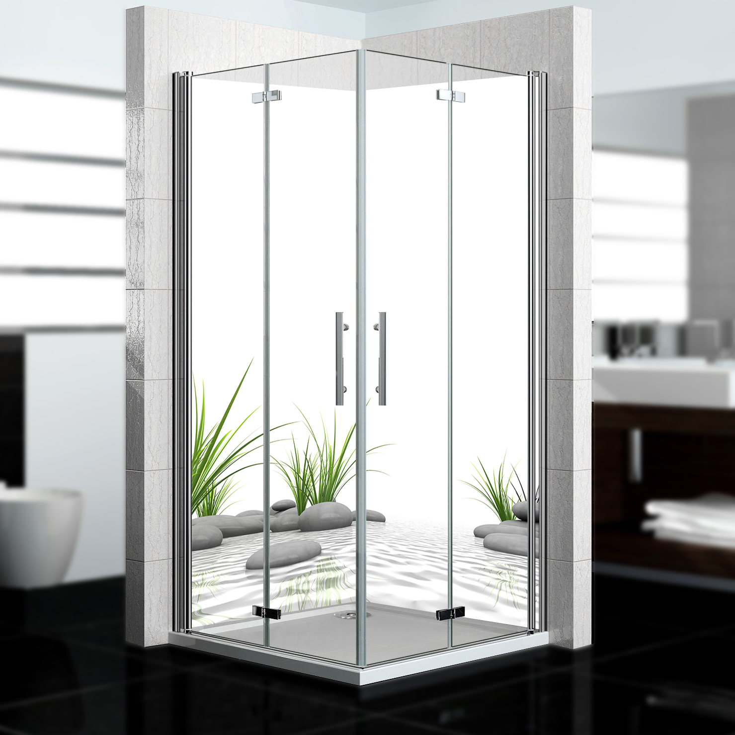 Duschrückwand mit Zen V1 Motiv, als Badrückwand zum Fliesenersatz  Duschrückwand mit Zen V1 Motiv, als Badrückwand zum Fliesenersatz