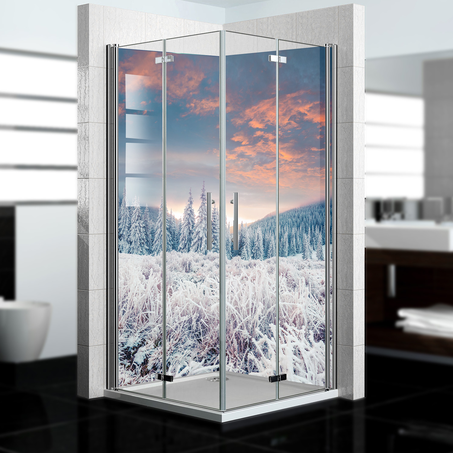 Duschrückwand mit Winter V1 Motiv, als Badrückwand zum Fliesenersatz Duschrückwand mit Winter V1 Motiv, als Badrückwand zum Fliesenersatz