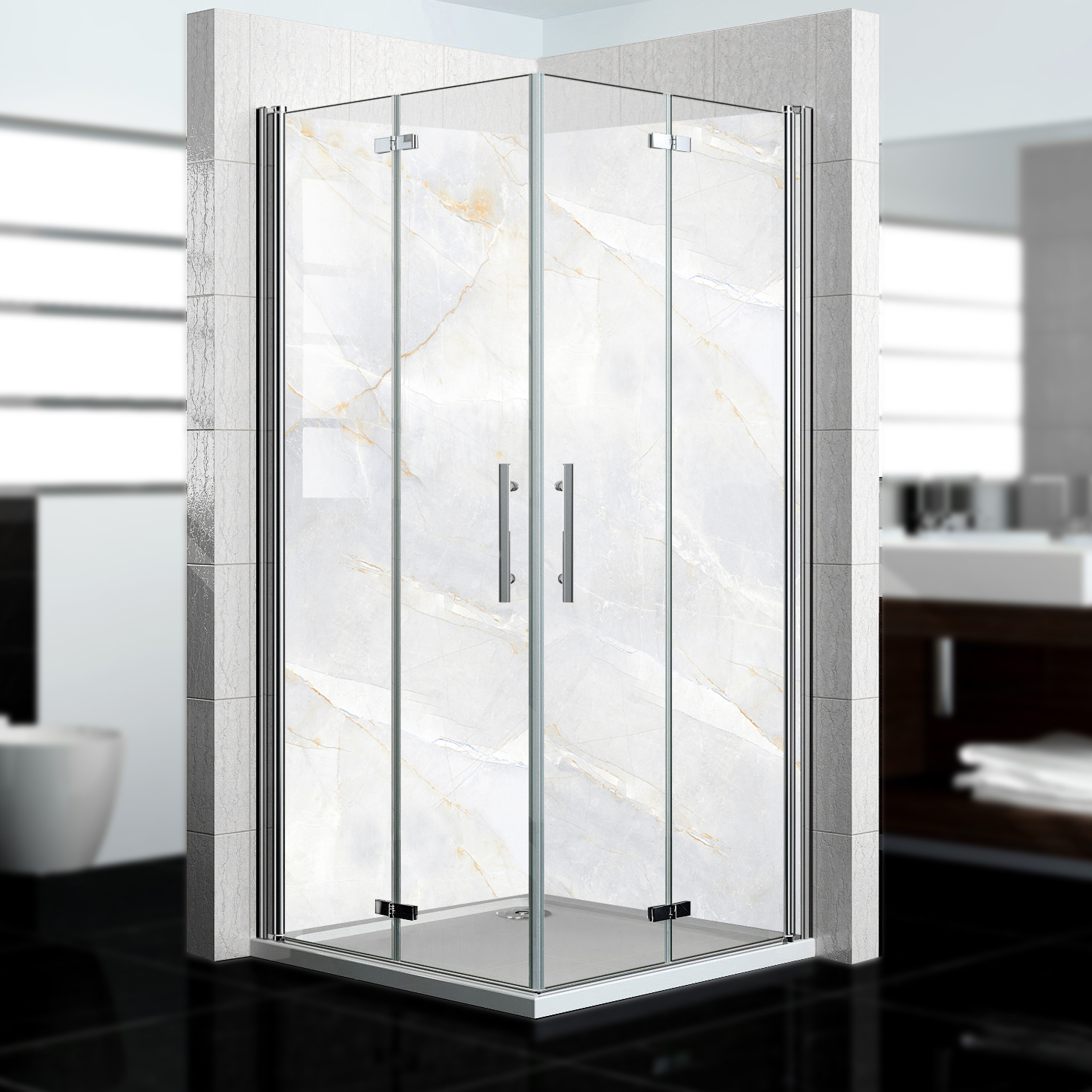 Duschrückwand mit Marmor V1 Motiv, als Badrückwand zum Fliesenersatz Duschrückwand mit Marmor V1 Motiv, als Badrückwand zum Fliesenersatz