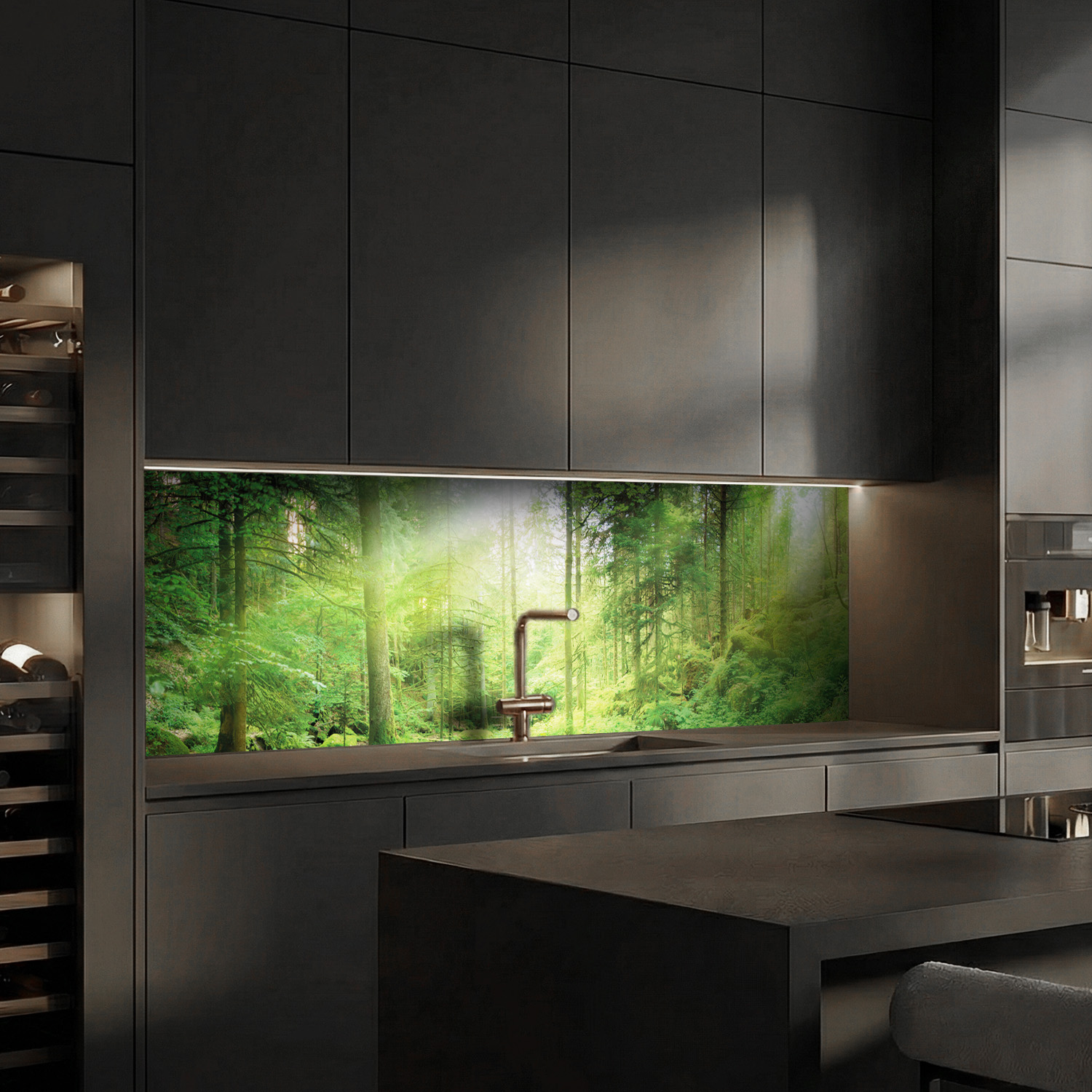 Küchenrückwand mit Wald V3 Motiv als Fliesenersatz und Spritzschutz