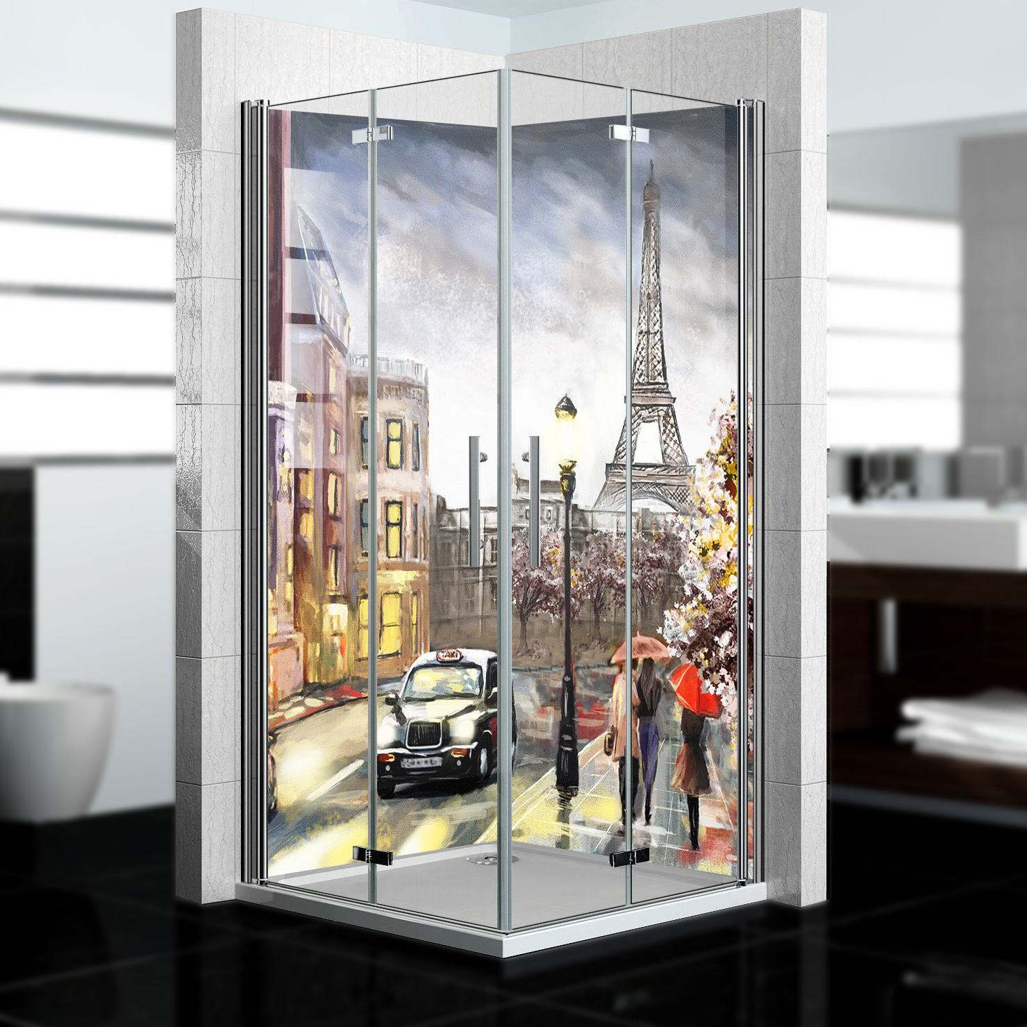 Duschrückwand mit Paris V1 Motiv, als Badrückwand zum Fliesenersatz  Duschrückwand mit Paris V1 Motiv, als Badrückwand zum Fliesenersatz