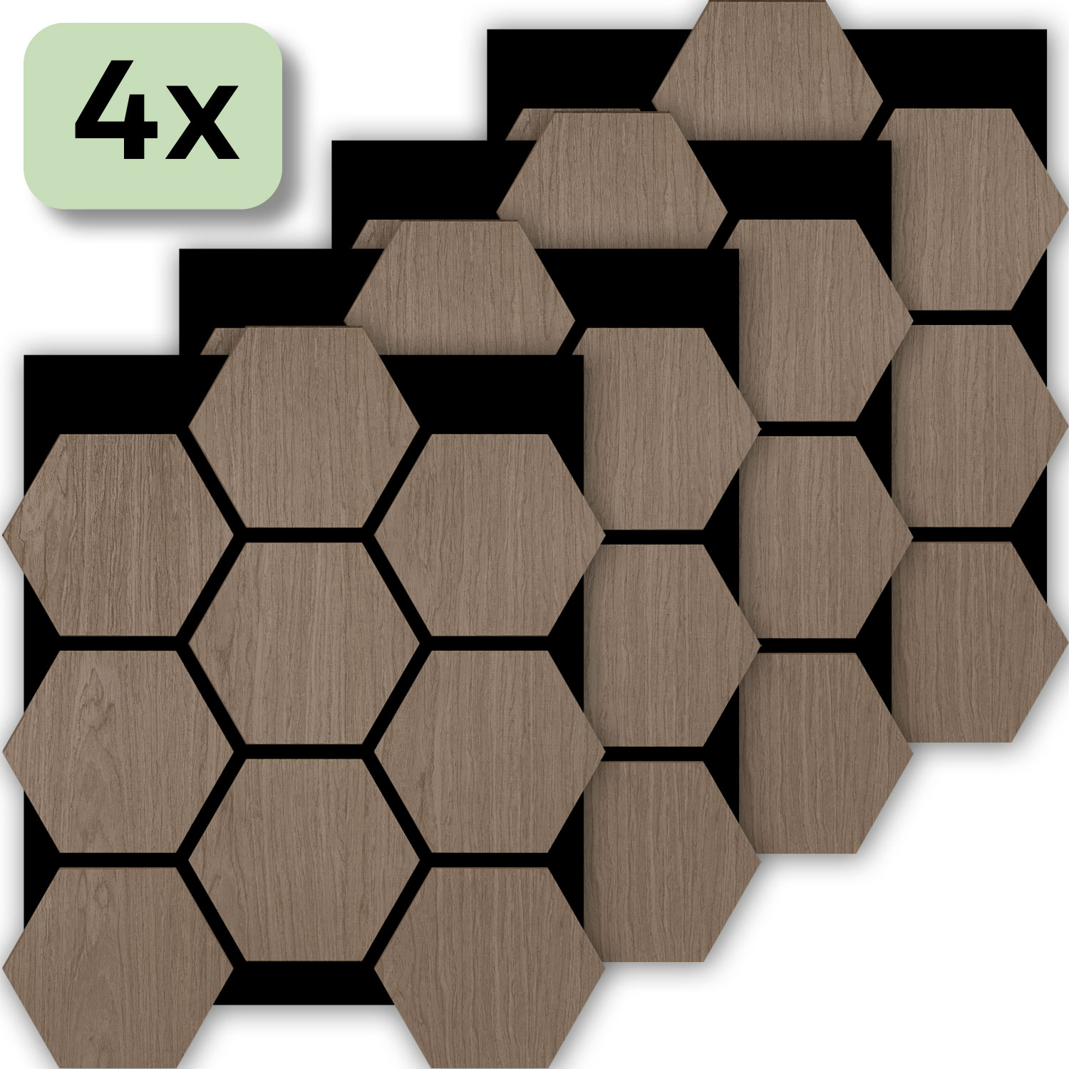 Akustikpaneel Hexagon, Farbe: Walnut, 4 Stück