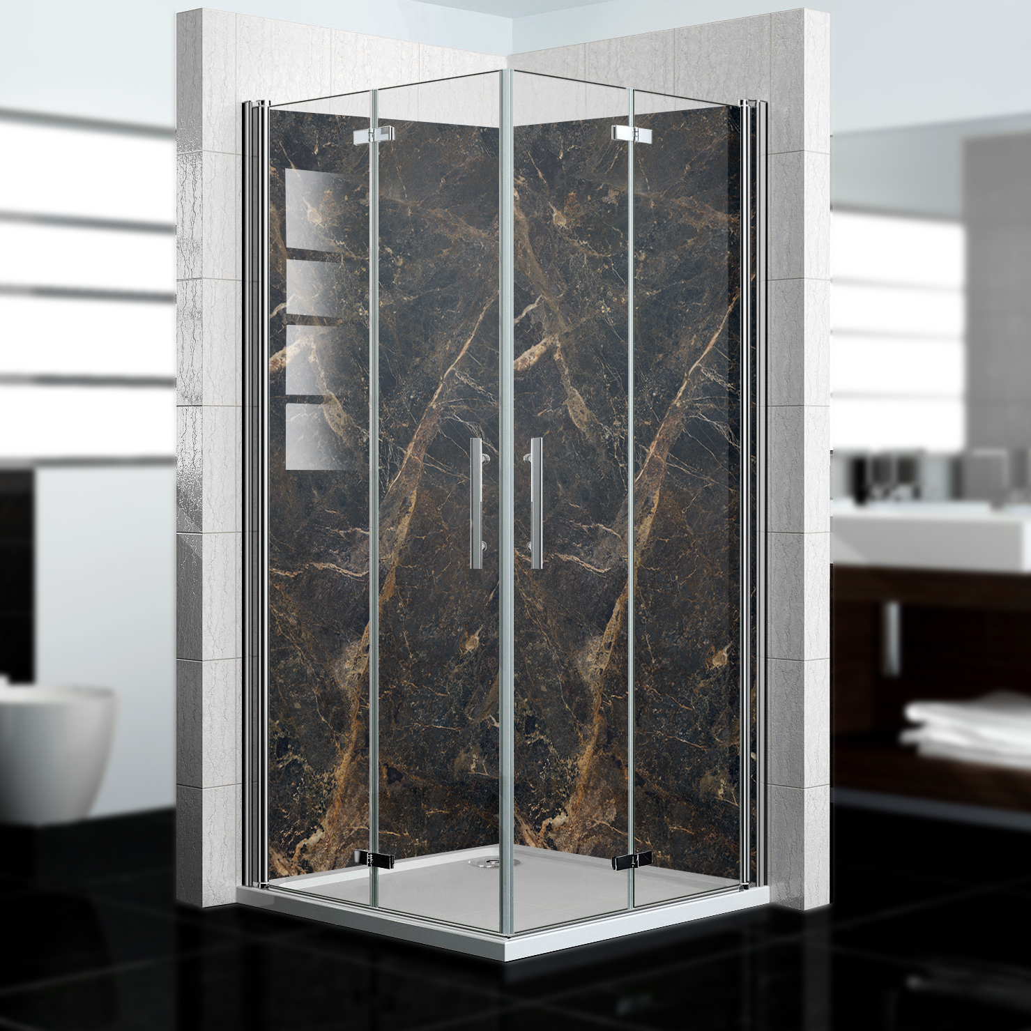 Duschrückwand mit Marmor V2 Motiv, als Badrückwand zum Fliesenersatz Duschrückwand mit Marmor V2 Motiv, als Badrückwand zum Fliesenersatz