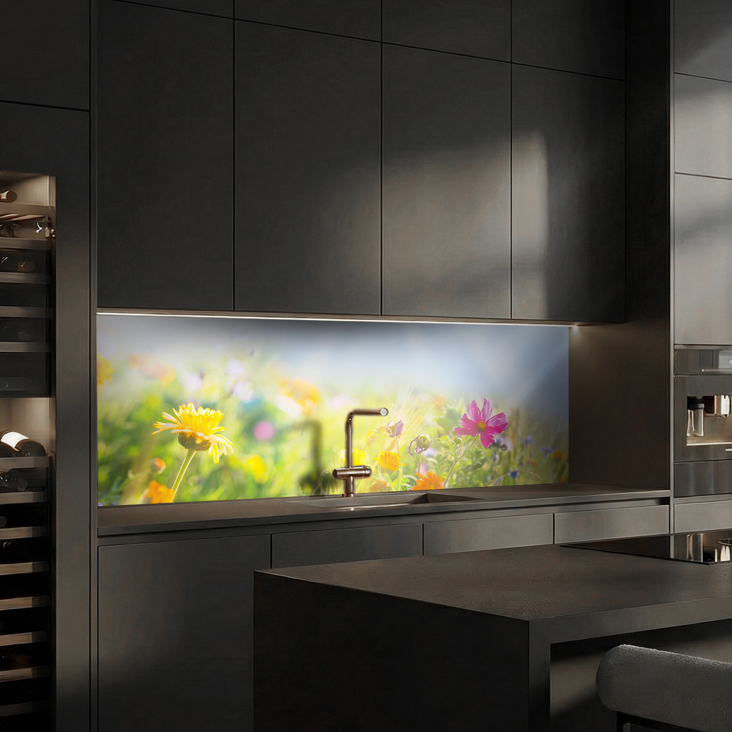 Küchenrückwand mit Blumen V3 Motiv als Fliesenersatz und Spritzschutz
