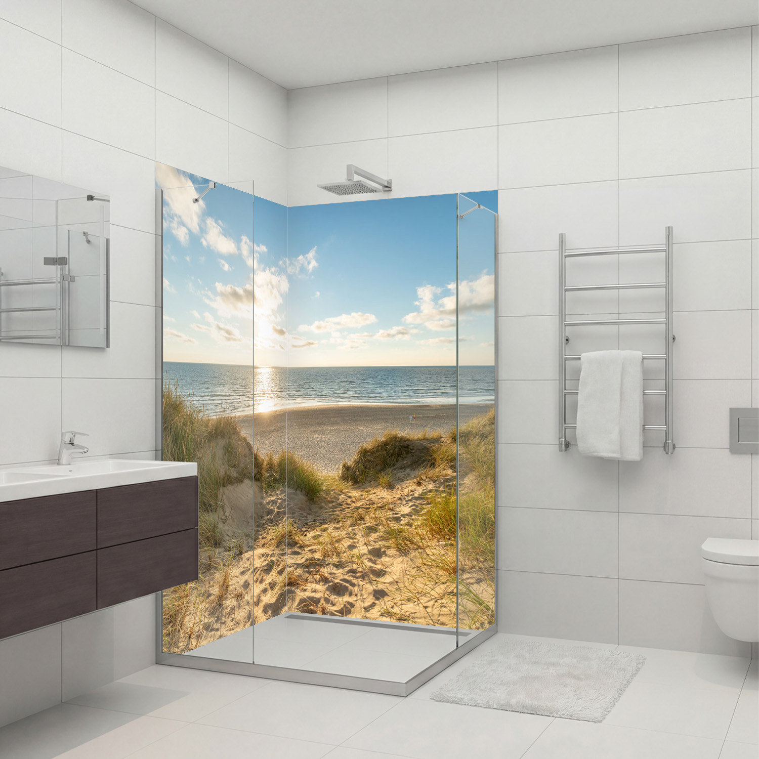 Duschrückwand mit Dünengras V4 Motiv, als Badrückwand zum Fliesenersatz