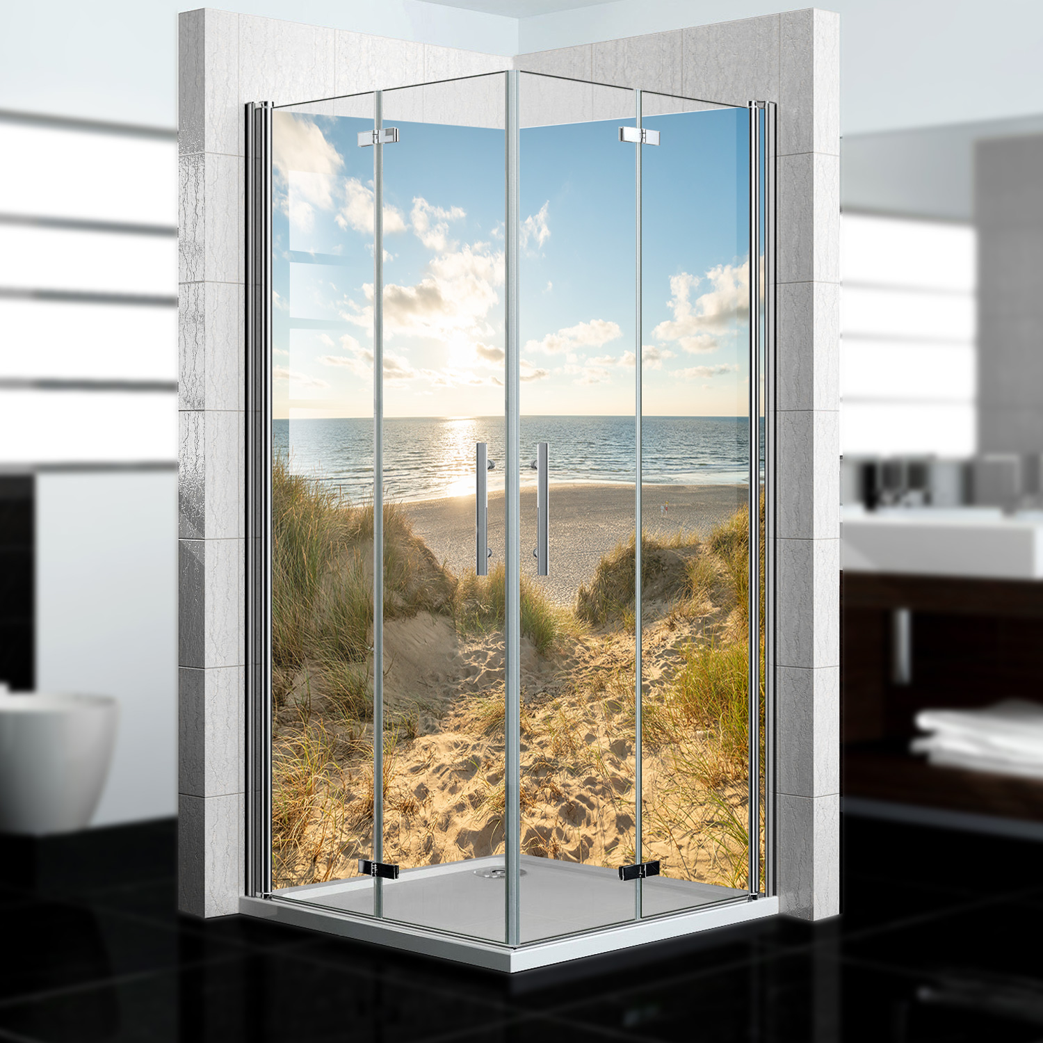 Duschrückwand mit Dünengras V4 Motiv, als Badrückwand zum Fliesenersatz Duschrückwand mit Dünengras V4 Motiv, als Badrückwand zum Fliesenersatz