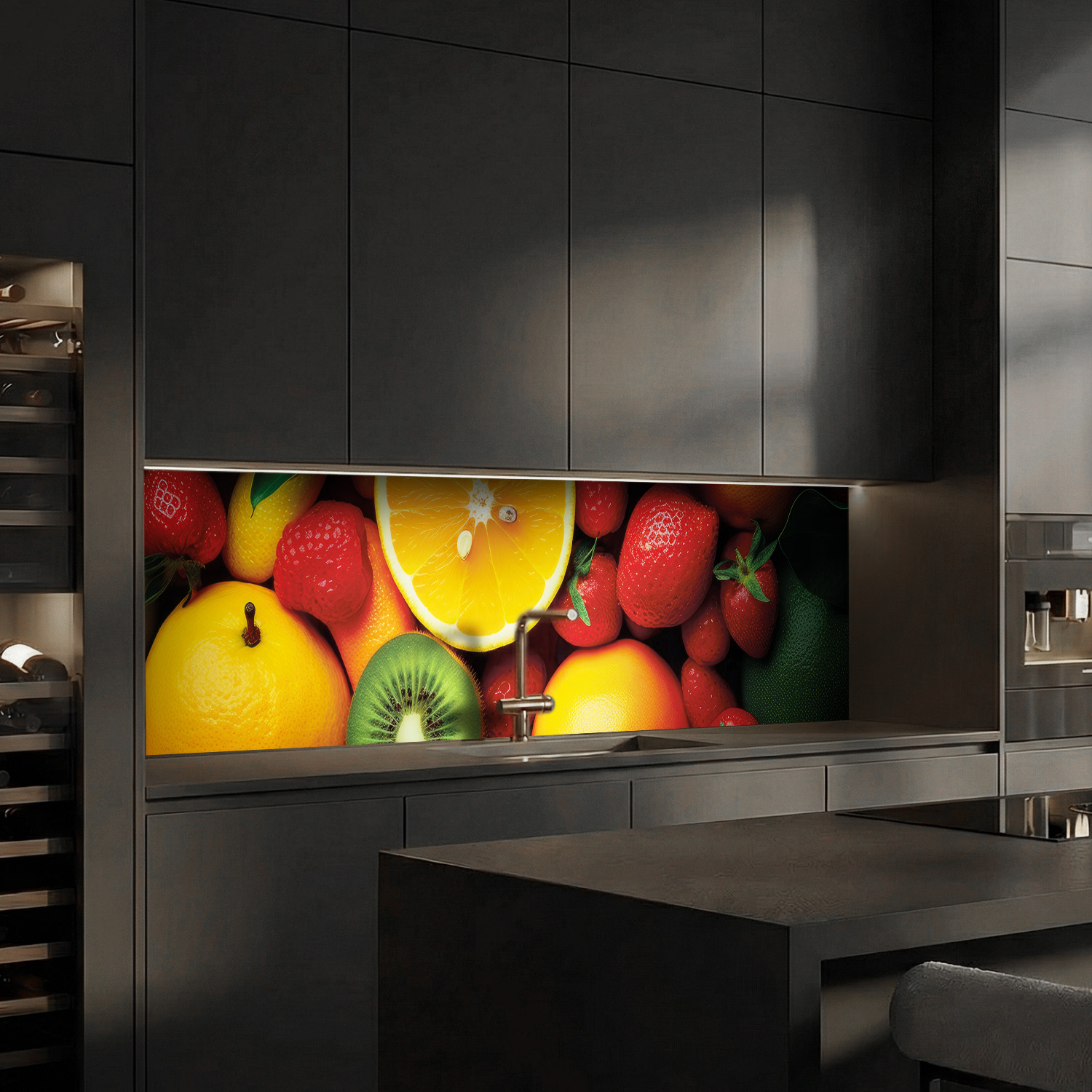 Küchenrückwand mit Obst & Gemüse V6  Motiv als Fliesenersatz und Spritzschutz