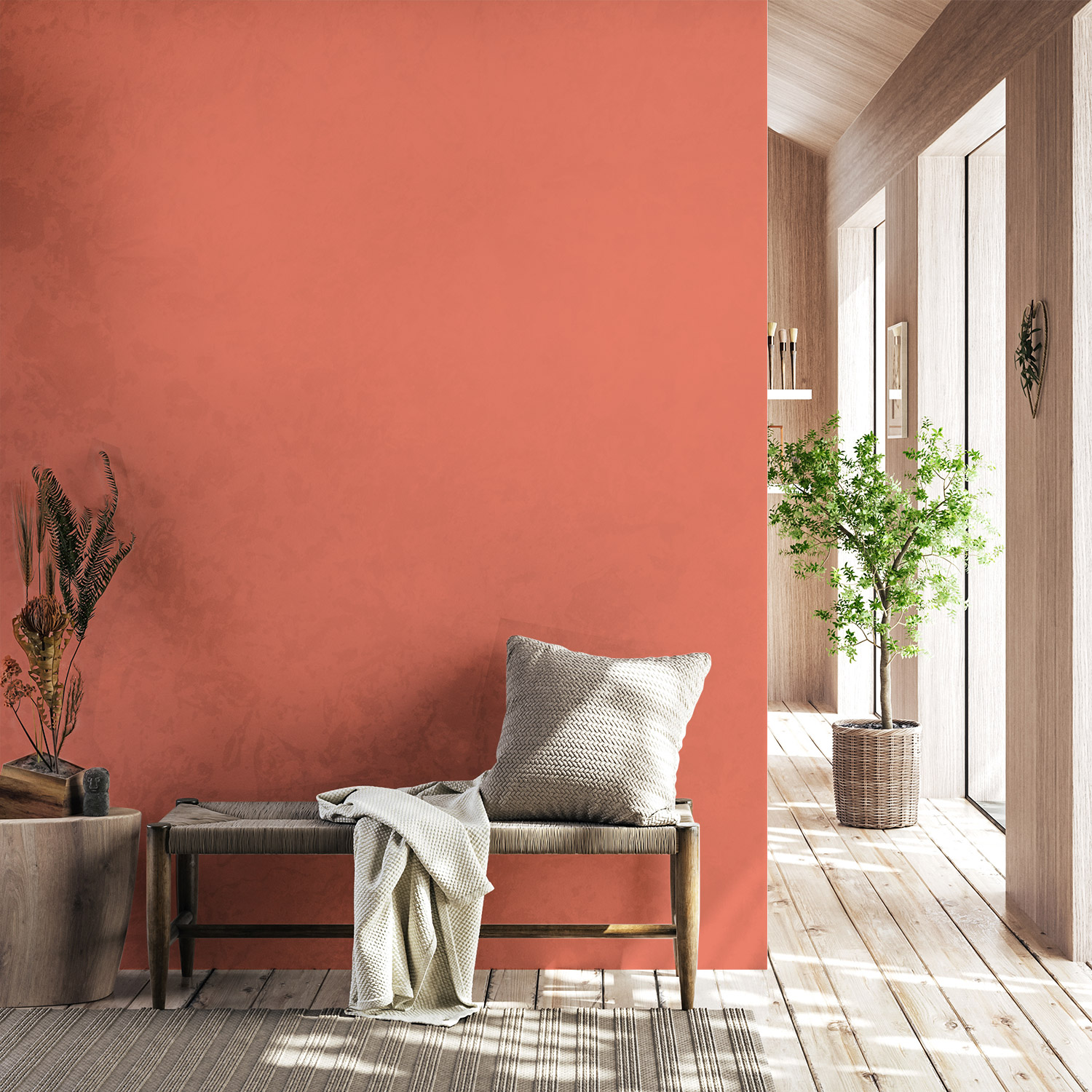 Wandverkleidung für den Flur in Pastellrot Unifarbe Wandverkleidung für den Flur in Pastellrot Unifarbe