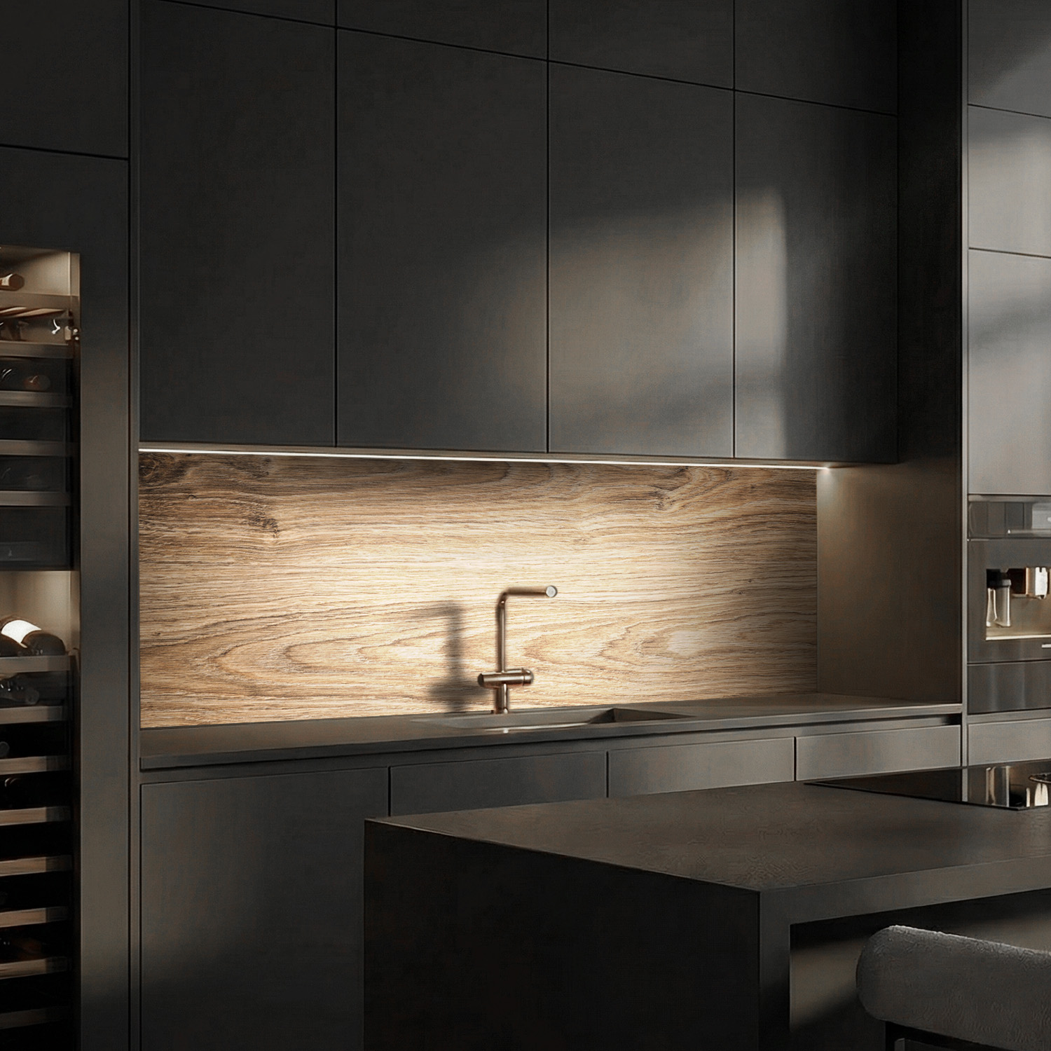 Küchenrückwand mit Holz V3  Motiv als Fliesenersatz und Spritzschutz