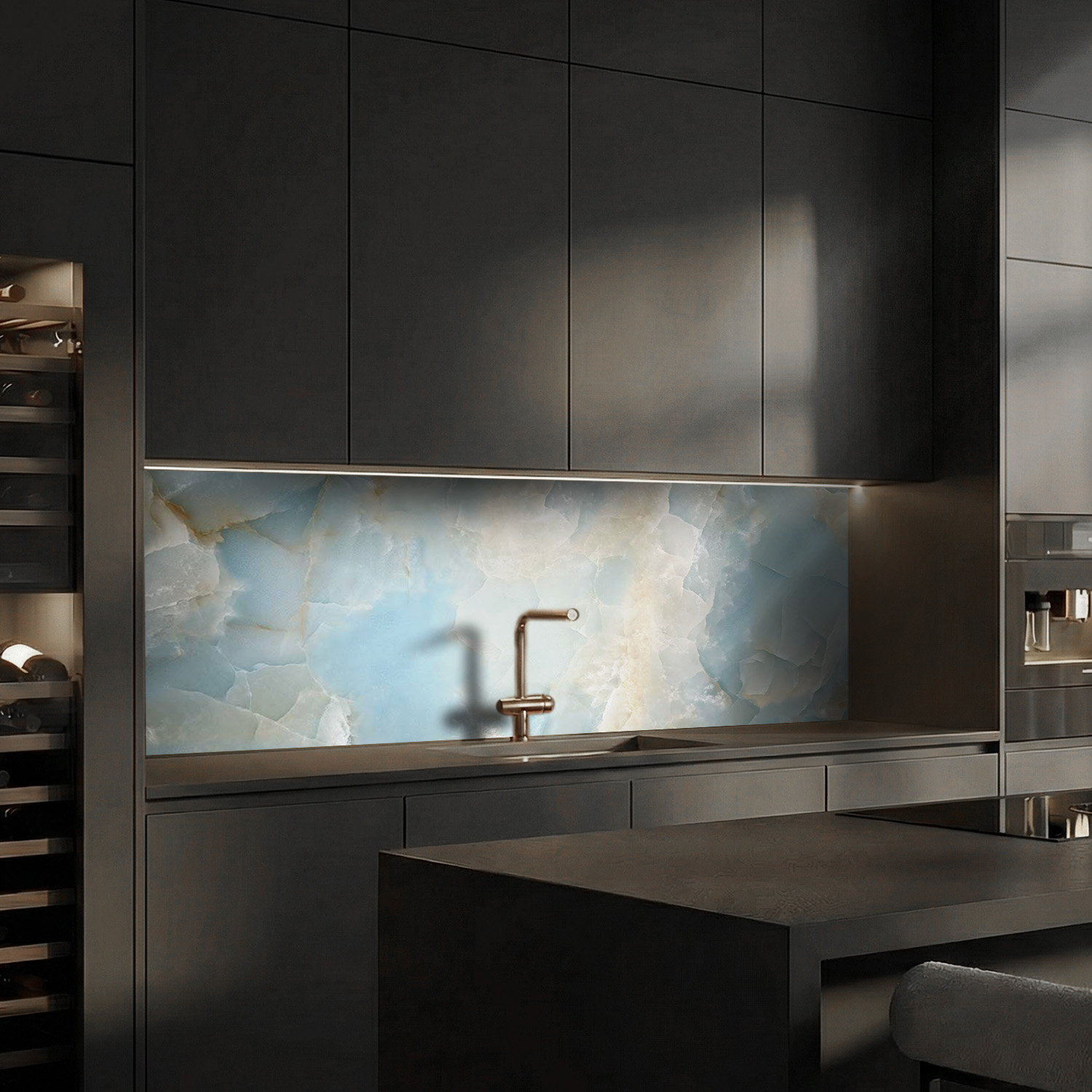 Küchenrückwand mit Marmor V8 Motiv als Fliesenersatz und Spritzschutz