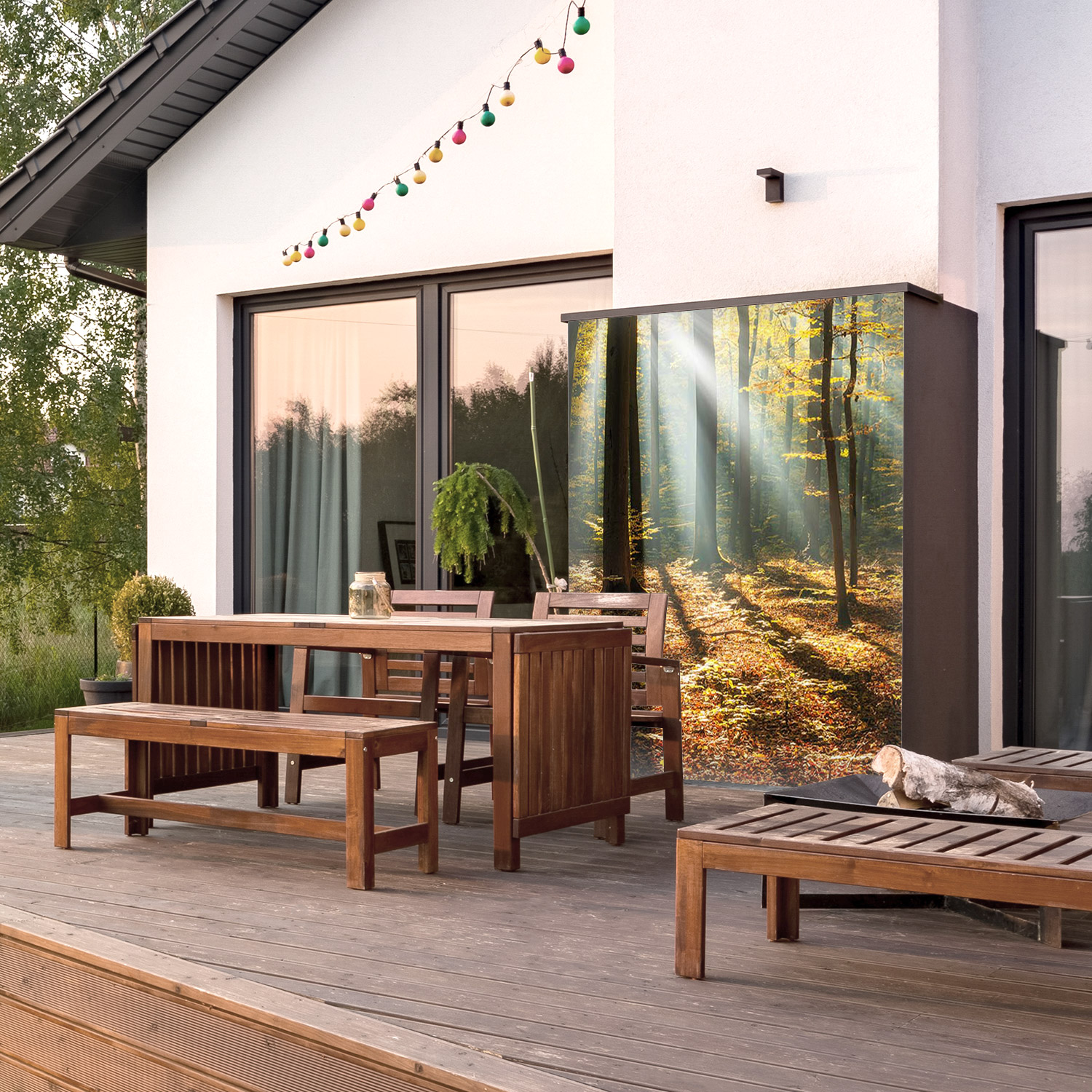 Wandverkleidung für den Outdoorbereich mit Wald V7 Motiv