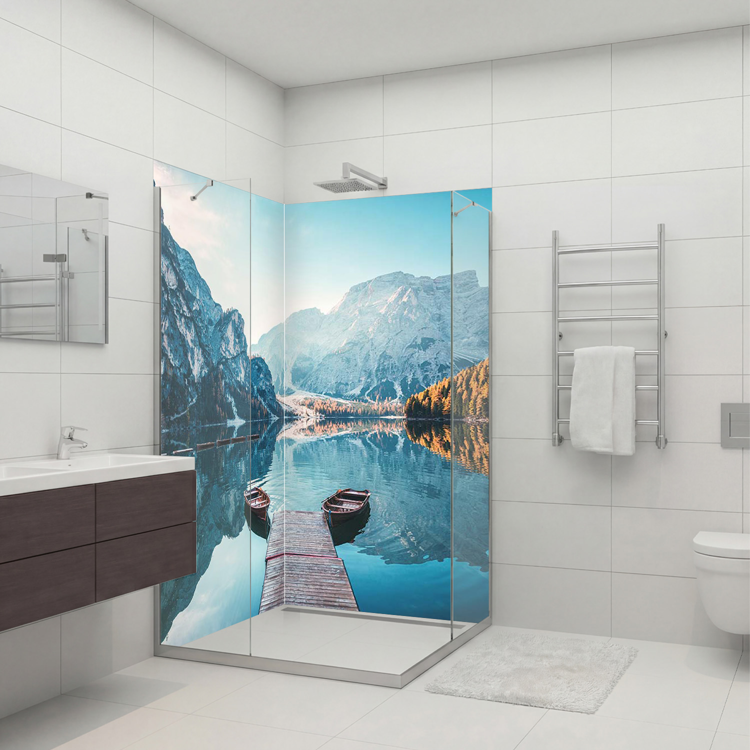 Duschrückwand mit Berg V4 Motiv