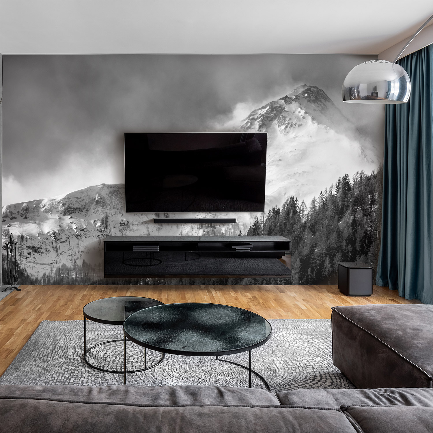 Wandverkleidung für das Wohnzimmer mit Berg V5 Motiv