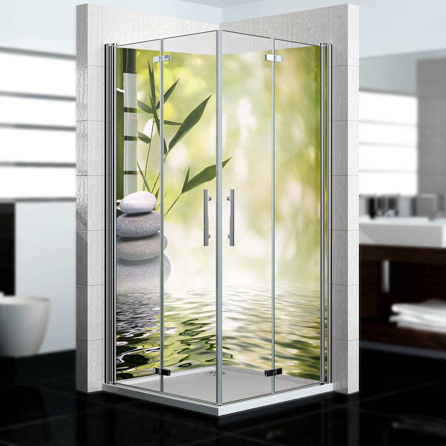 Duschrückwand mit Zen V9 Motiv, als Badrückwand zum Fliesenersatz Duschrückwand mit Zen V9 Motiv, als Badrückwand zum Fliesenersatz