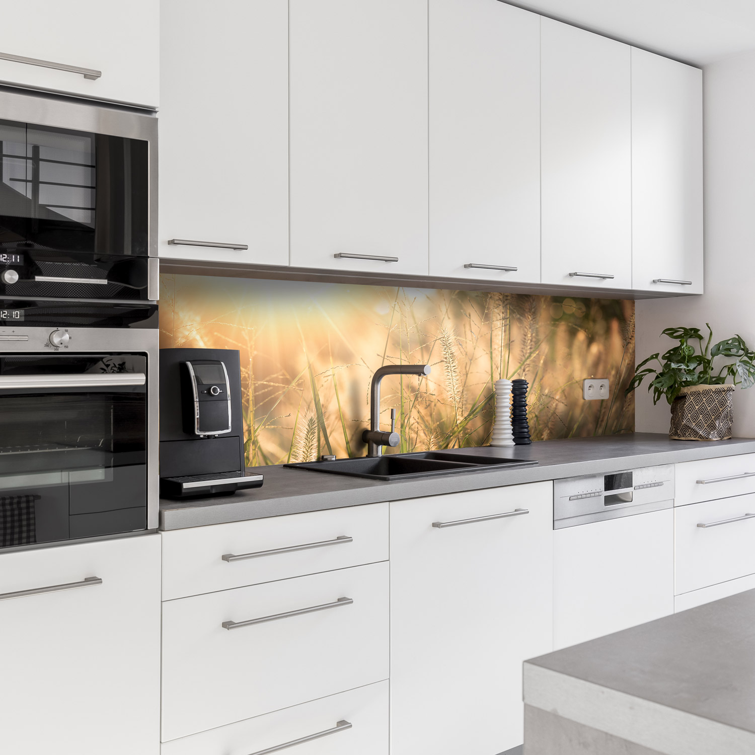 Küchenrückwand mit Dünengras V4 Motiv als Fliesenersatz und Spritzschutz