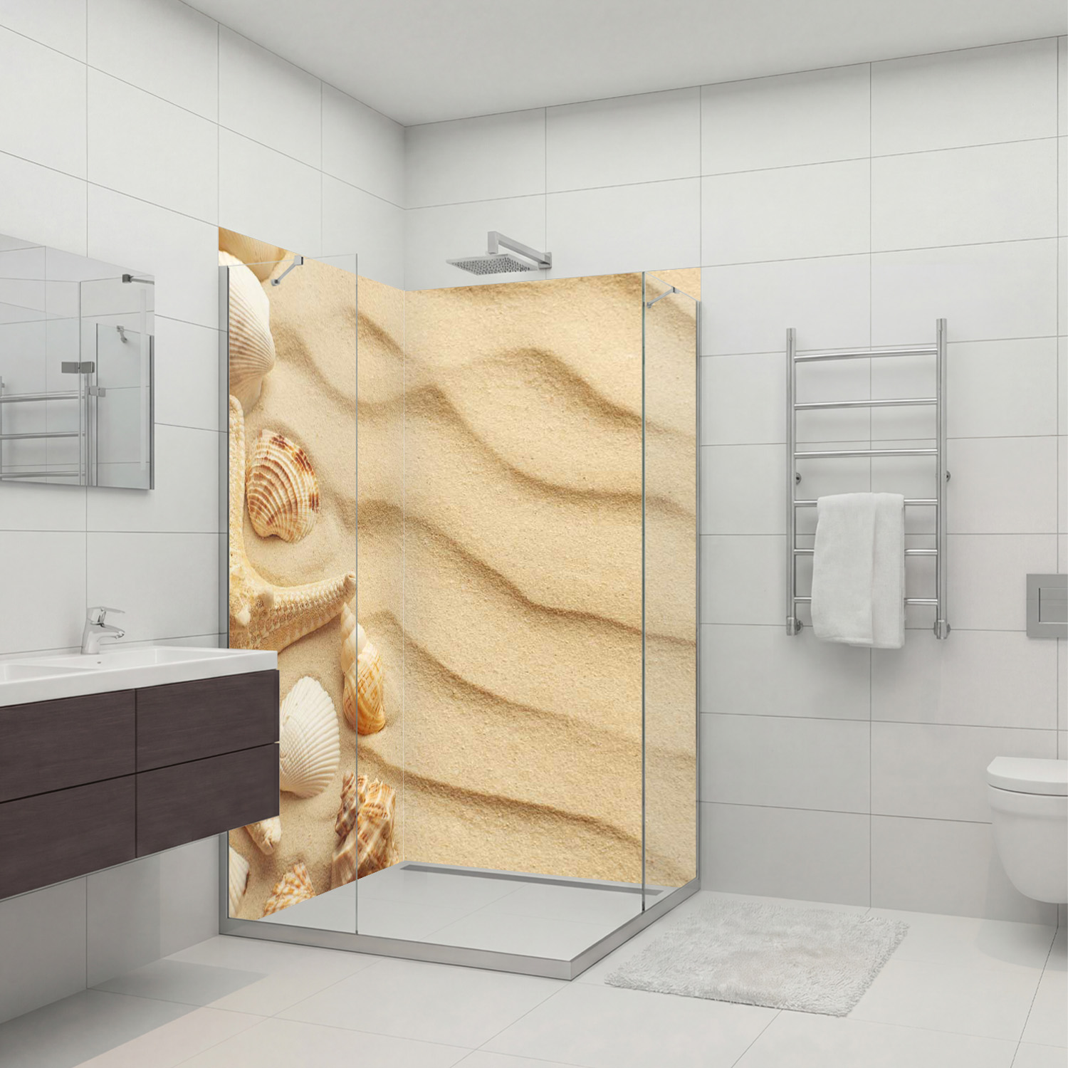 Duschrückwand mit Strand V7 Motiv, als Badrückwand zum Fliesenersatz