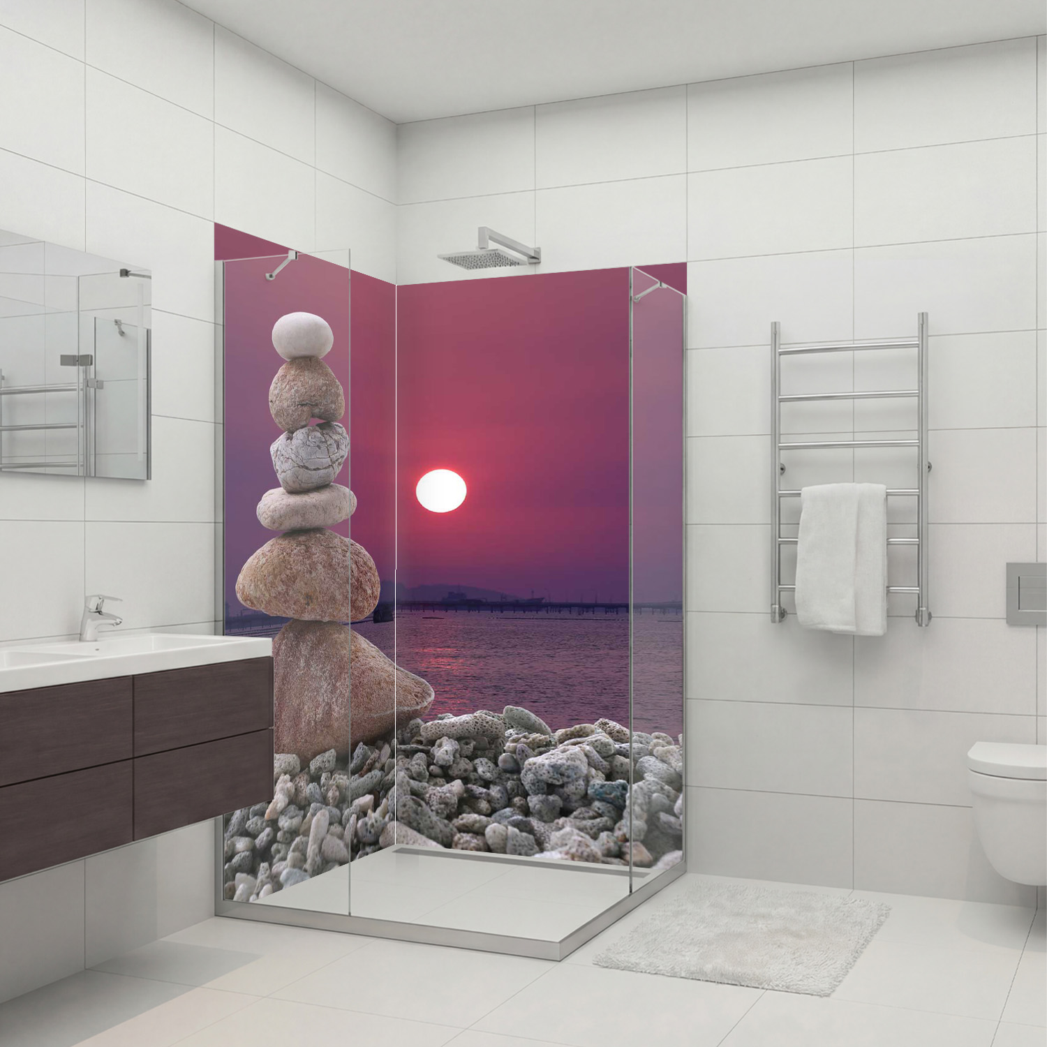 Duschrückwand mit Zen V8 Motiv, als Badrückwand zum Fliesenersatz