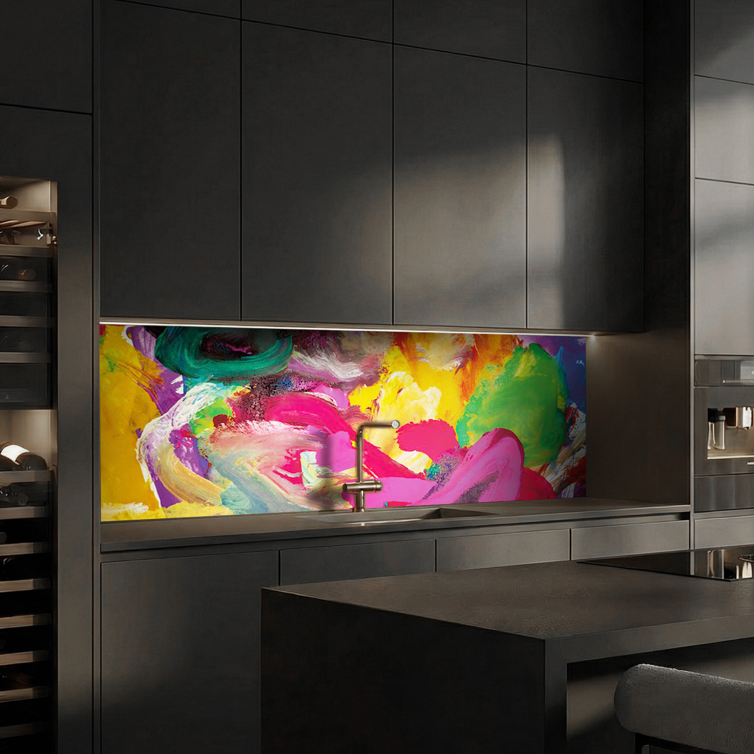 Küchenrückwand mit Kunst V1  Motiv als Fliesenersatz und Spritzschutz