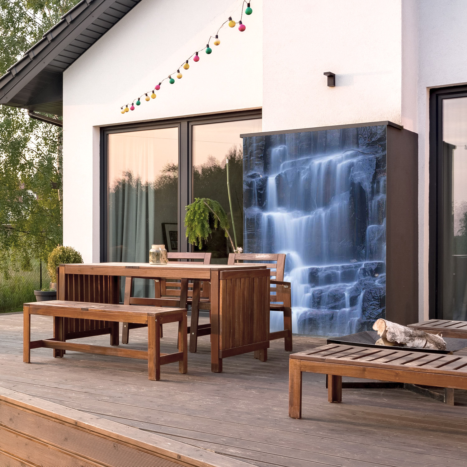 Wandverkleidung für den Outdoorbereich mit Wasserfall V17 Motiv