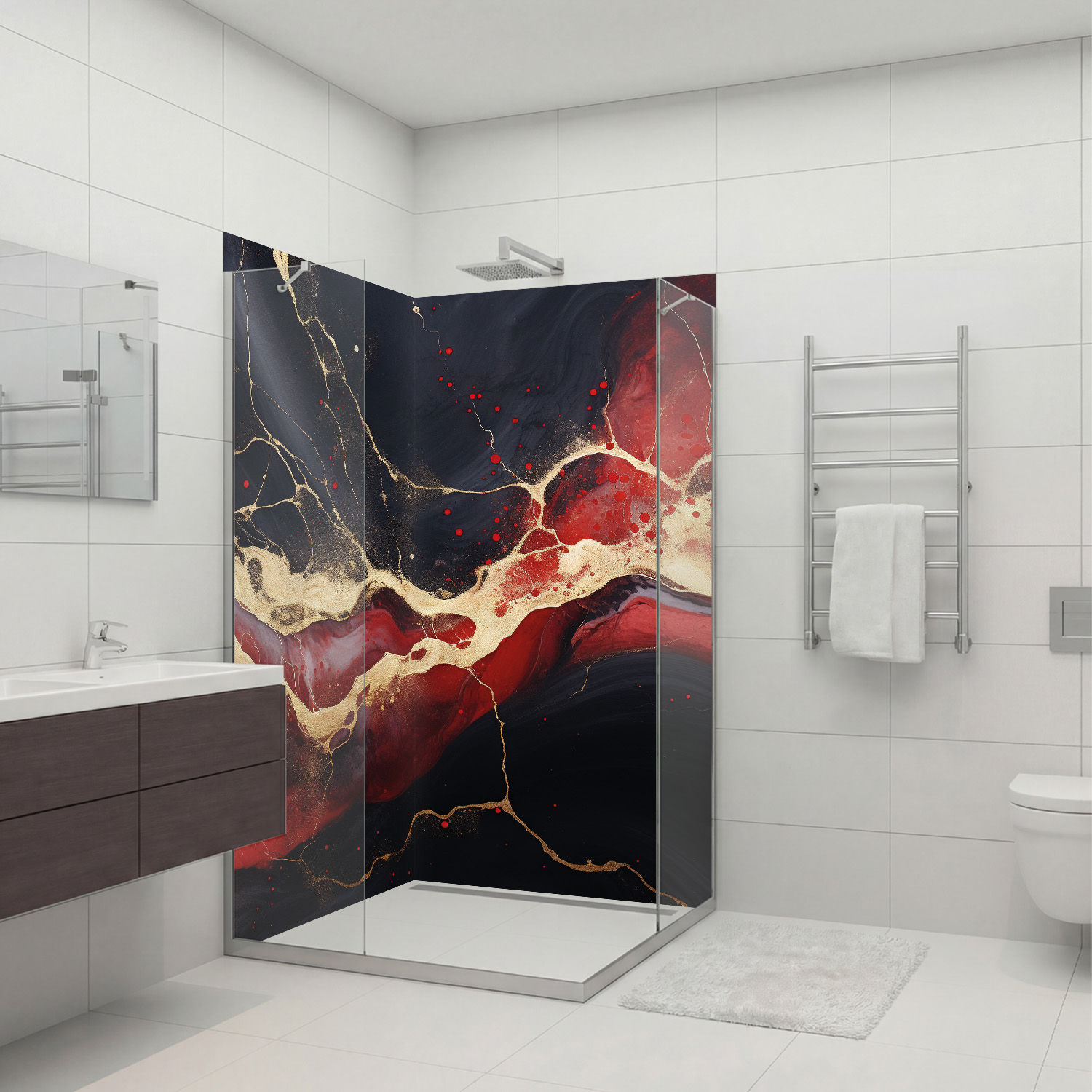 Duschrückwand mit Marmor V23 Motiv, als Badrückwand zum Fliesenersatz