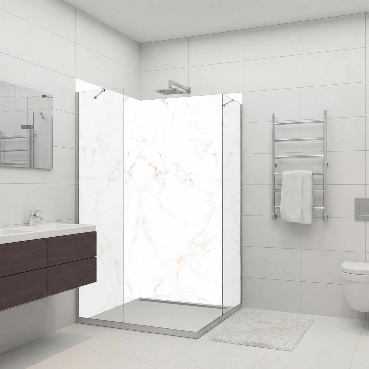 Duschrückwand mit Marmor V18 Motiv, als Badrückwand zum Fliesenersatz