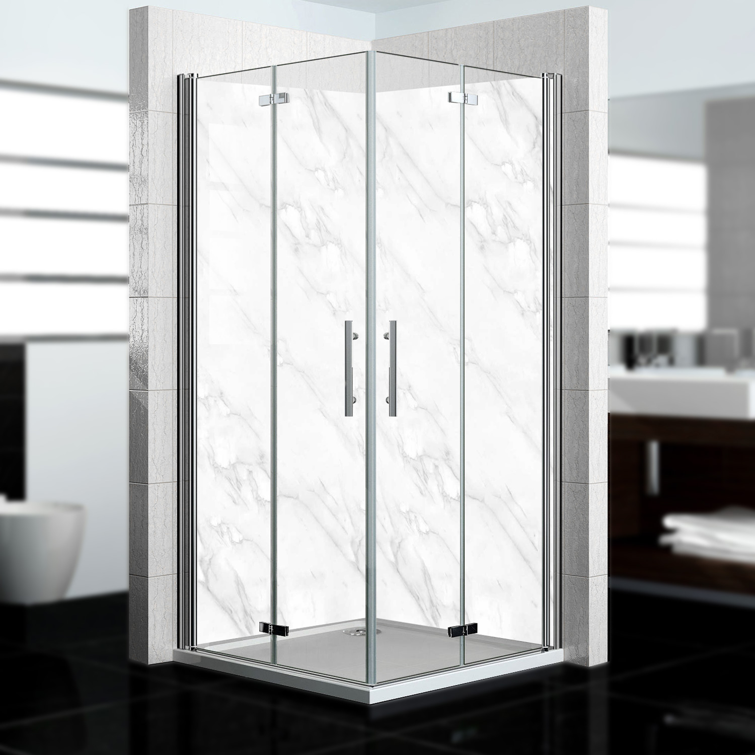 Duschrückwand mit Marmor V4 Motiv, als Badrückwand zum Fliesenersatz Duschrückwand mit Marmor V4 Motiv, als Badrückwand zum Fliesenersatz