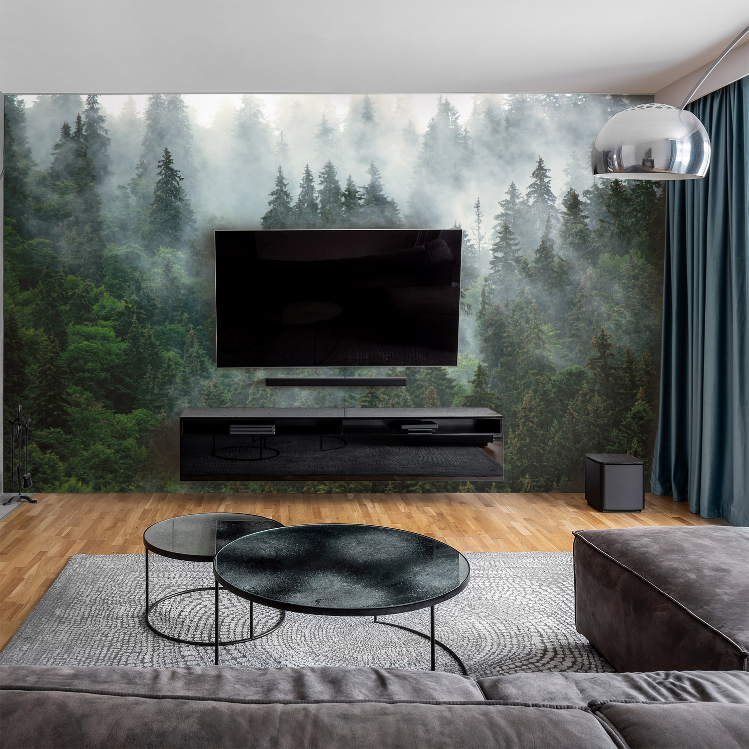 Wandverkleidung für das Wohnzimmer mit Wald V1 Motiv Wandverkleidung für das Wohnzimmer mit Wald V1 Motiv