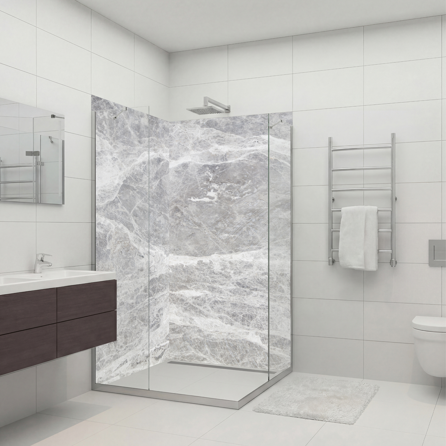 Duschrückwand mit Marmor V5 Motiv, als Badrückwand zum Fliesenersatz