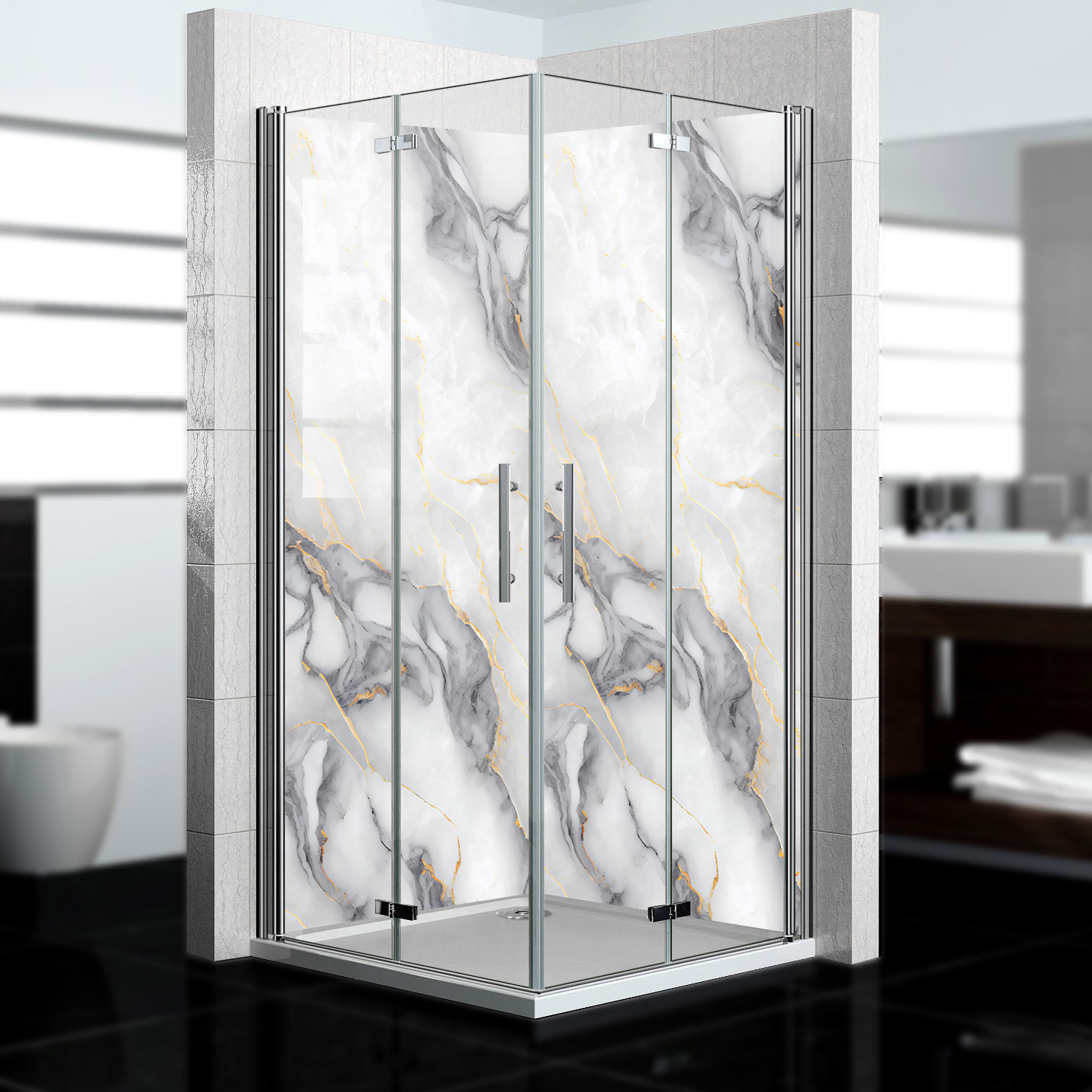 Duschrückwand mit Marmor V20 Motiv, als Badrückwand zum Fliesenersatz Duschrückwand mit Marmor V20 Motiv, als Badrückwand zum Fliesenersatz