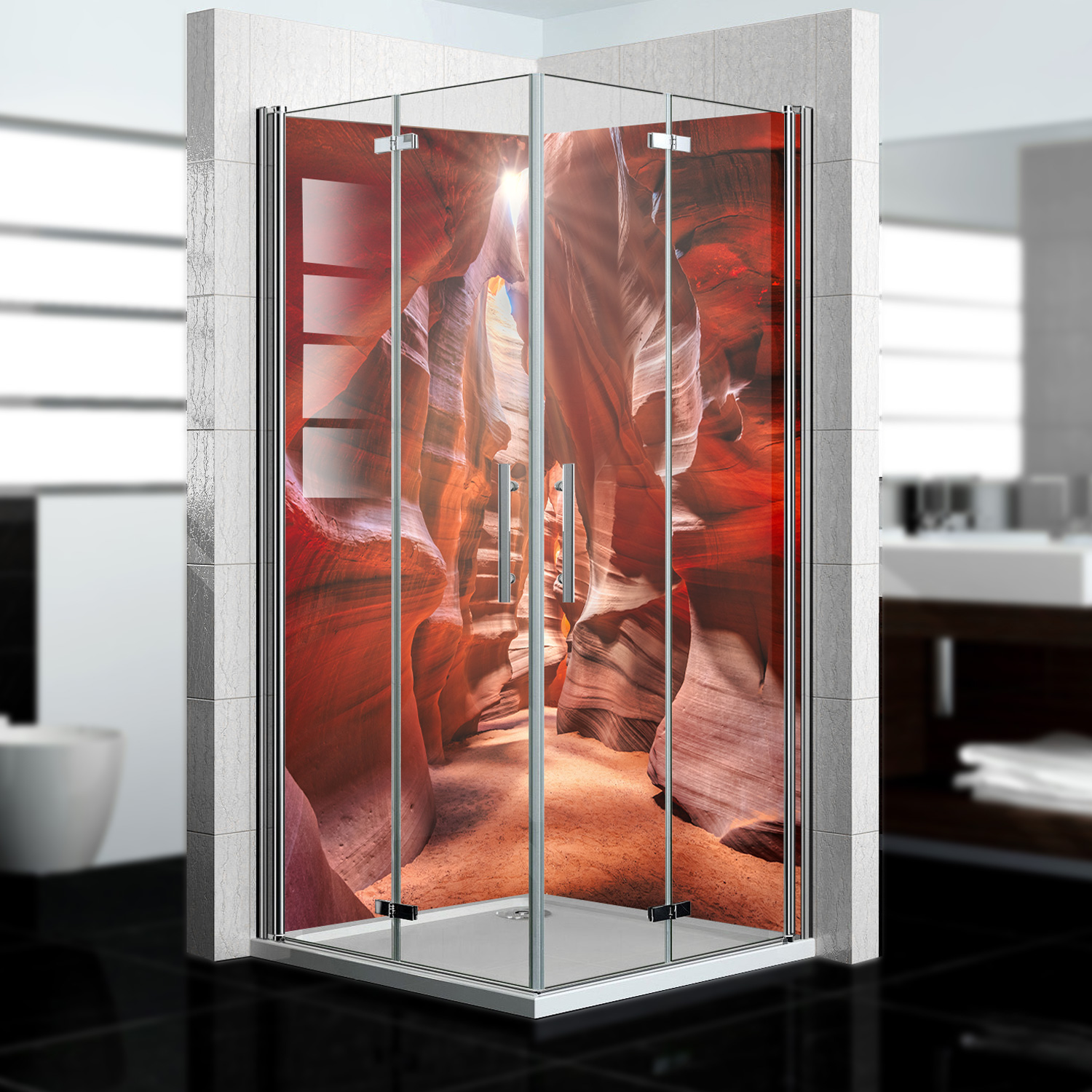 Duschrückwand mit Grand Canyon V1 Motiv, als Badrückwand zum Fliesenersatz Duschrückwand mit Grand Canyon V1 Motiv, als Badrückwand zum Fliesenersatz