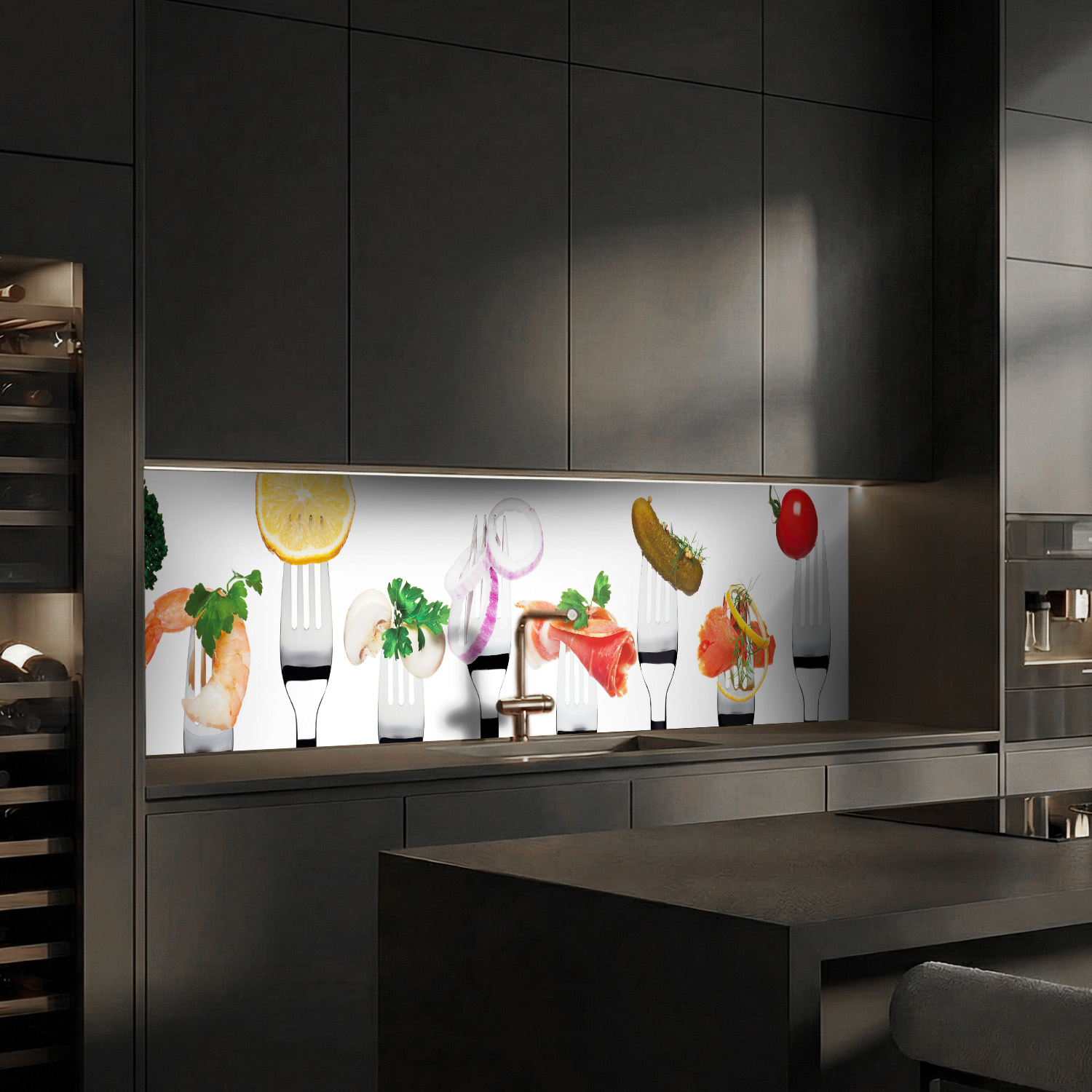 Küchenrückwand mit Obst & Gemüse V7  Motiv als Fliesenersatz und Spritzschutz