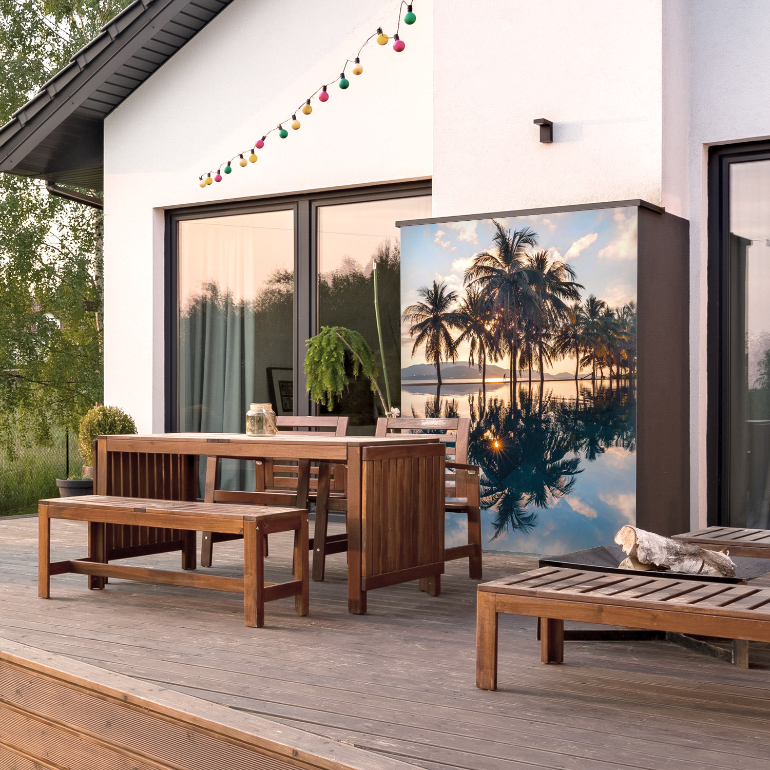 Wandverkleidung für den Outdoorbereich mit Palmen V1 Motiv