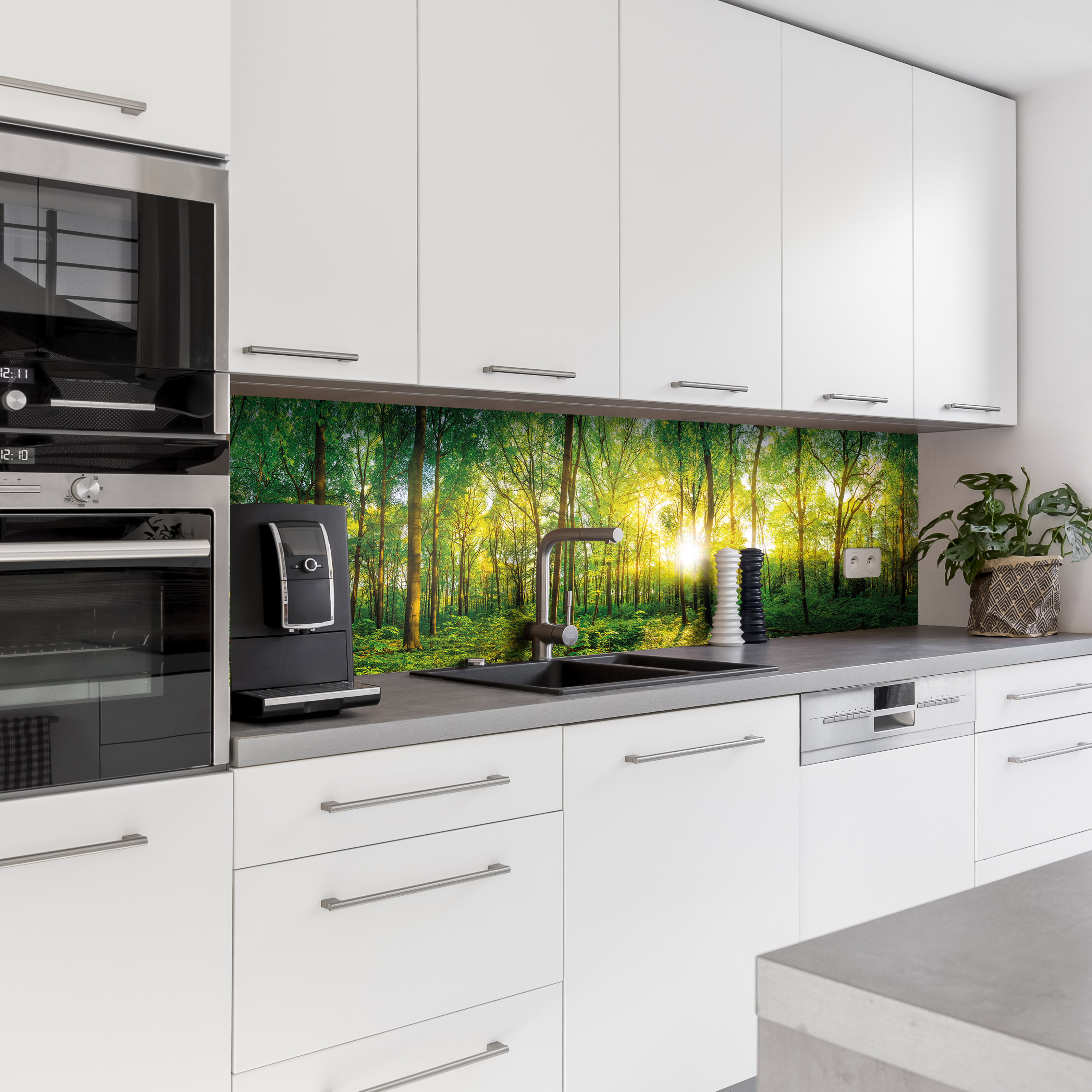 Küchenrückwand mit Wald V1  Motiv als Fliesenersatz und Spritzschutz