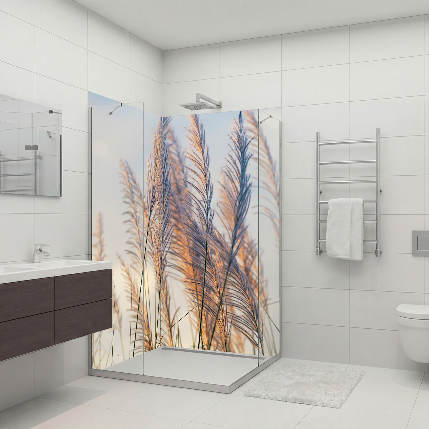 Duschrückwand mit Dünengras V6 Motiv, als Badrückwand zum Fliesenersatz