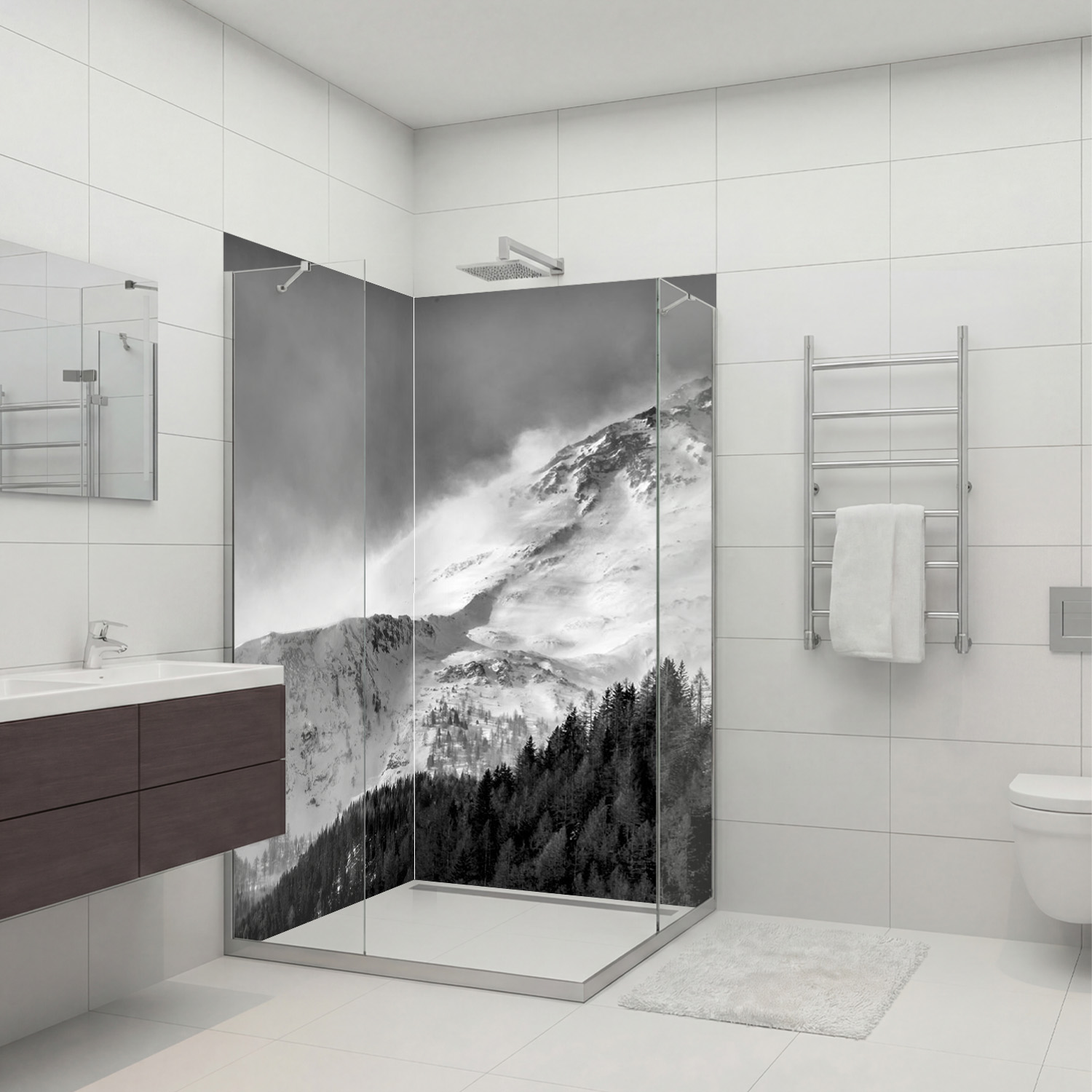 Duschrückwand mit Berg V5 Motiv
