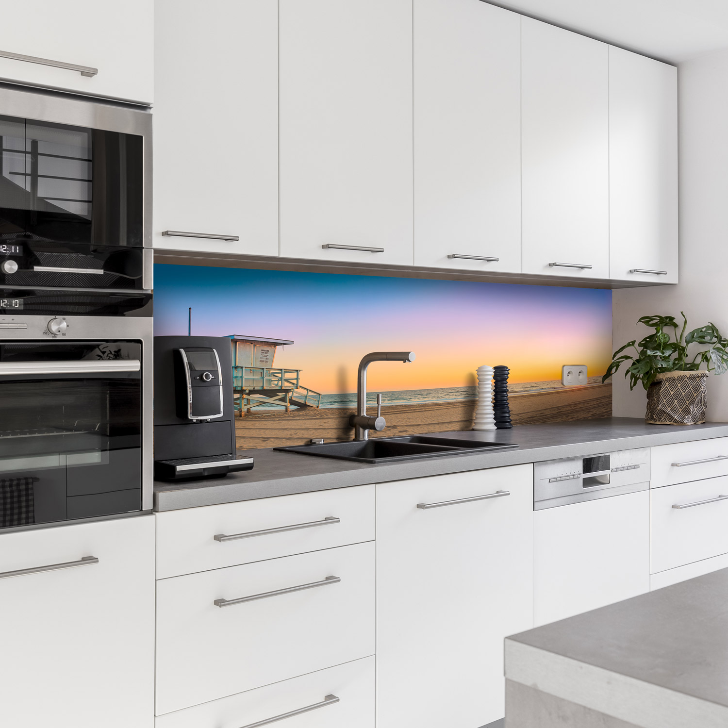 Küchenrückwand mit Strand V4 Motiv als Fliesenersatz und Spritzschutz