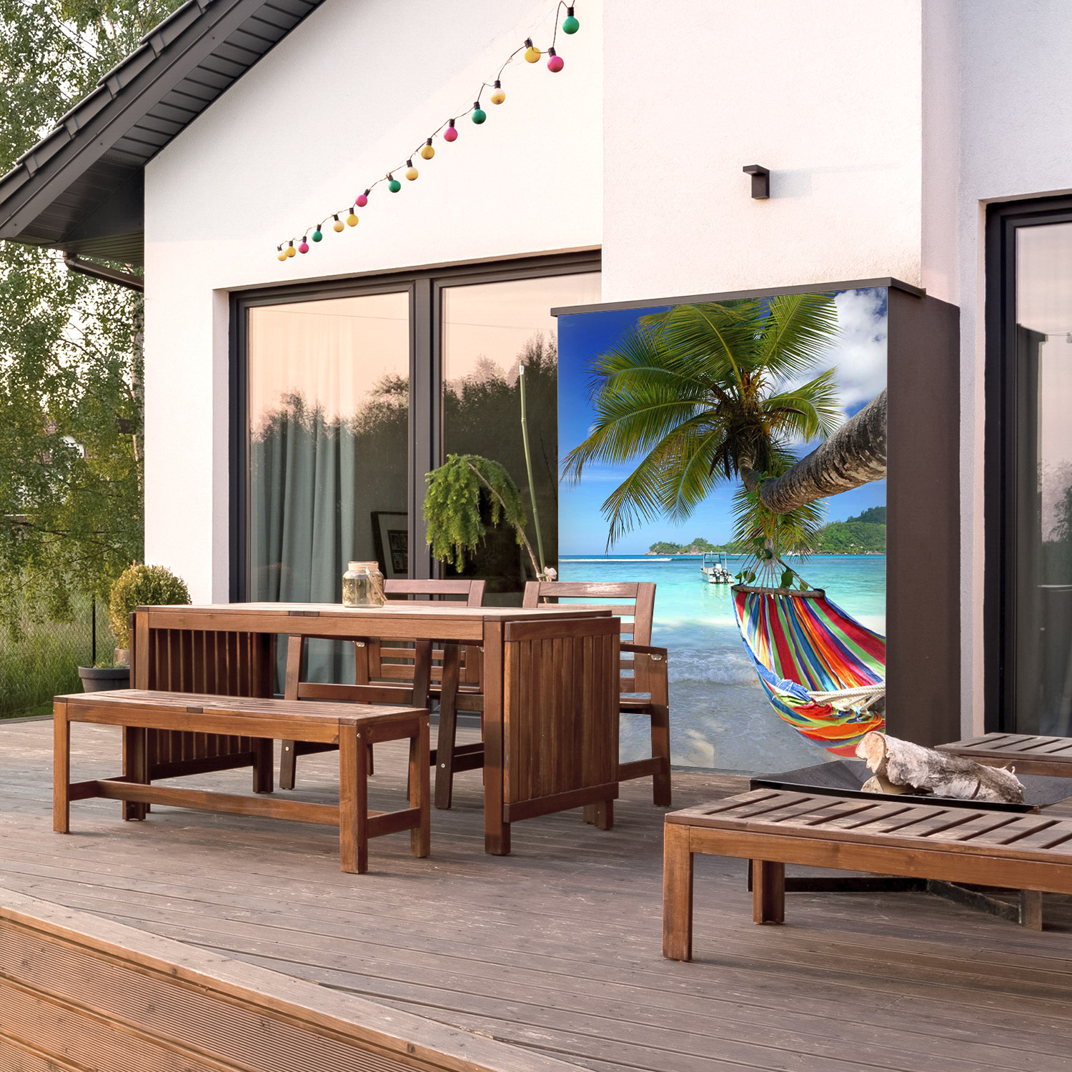 Wandverkleidung für den Outdoorbereich mit Strand V4 Motiv