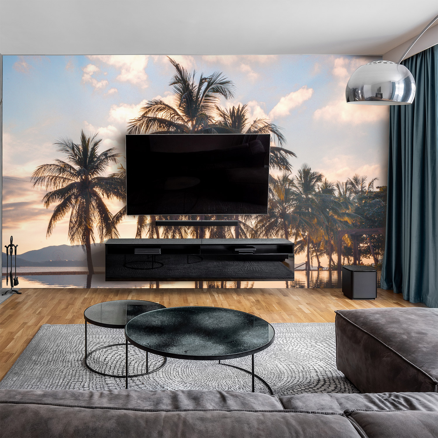 Wandverkleidung für das Wohnzimmer mit Palmen V1 Motiv Wandverkleidung für das Wohnzimmer mit Palmen V1 Motiv