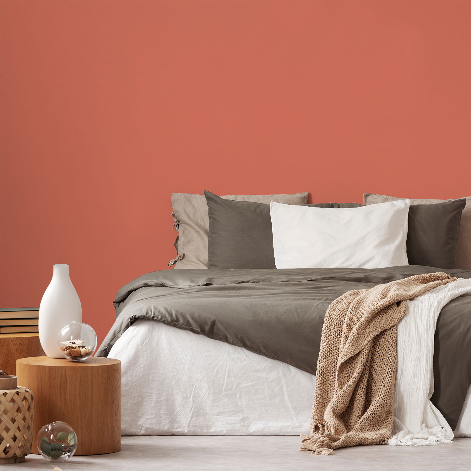 Wandverkleidung für das Schlafzimmer in Pastellrot Unifarbe Wandverkleidung für das Schlafzimmer in Pastellrot Unifarbe