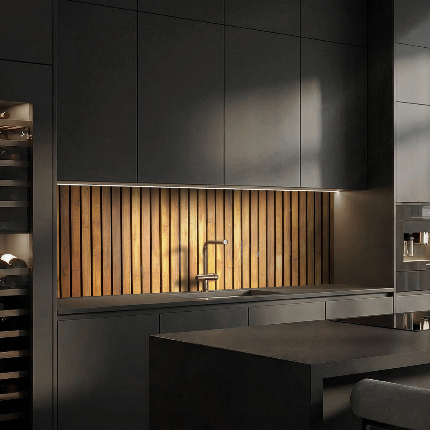 Küchenrückwand mit Holz V6  Motiv als Fliesenersatz und Spritzschutz