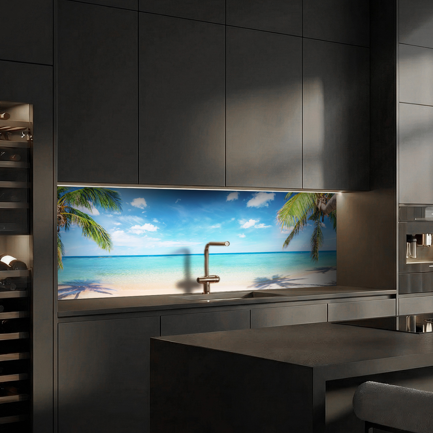 Küchenrückwand mit Strand V9  Motiv als Fliesenersatz und Spritzschutz