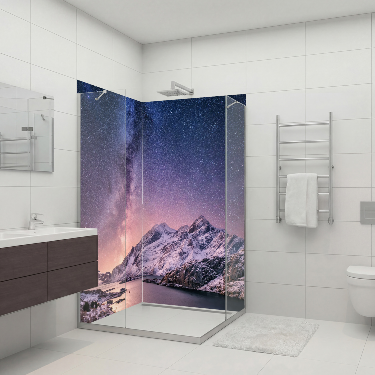 Duschrückwand mit Polarlicht V3 Motiv, als Badrückwand zum Fliesenersatz