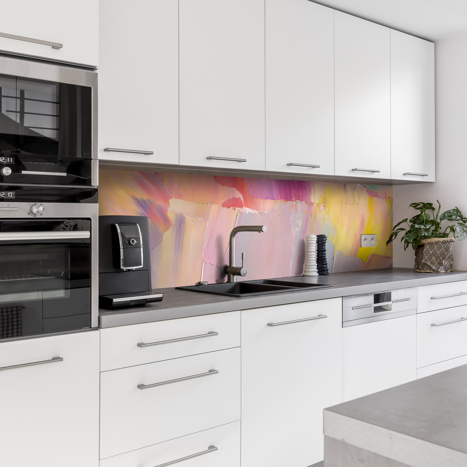 Küchenrückwand mit Kunst V2  Motiv als Fliesenersatz und Spritzschutz