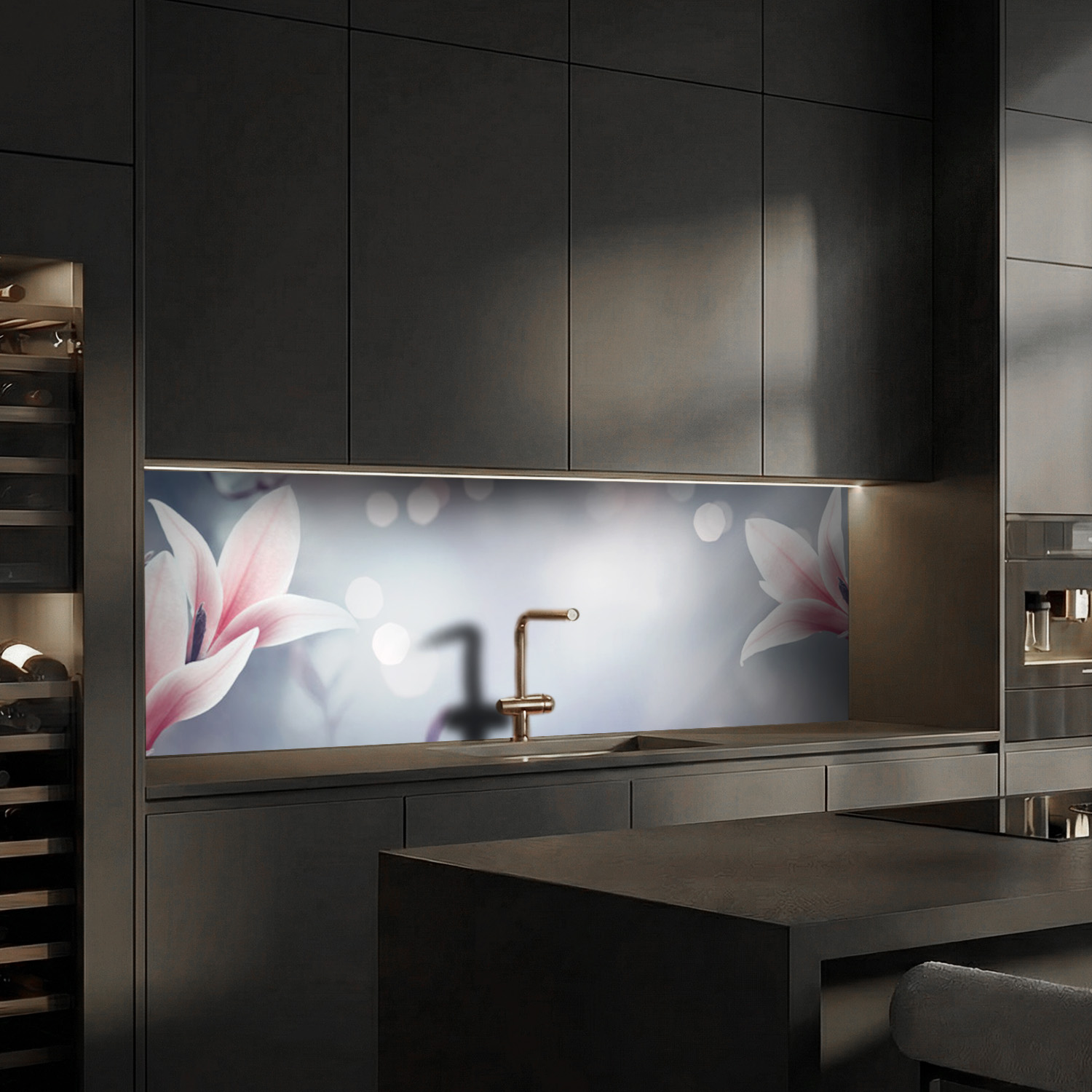 Küchenrückwand mit Blumen V4 Motiv als Fliesenersatz und Spritzschutz