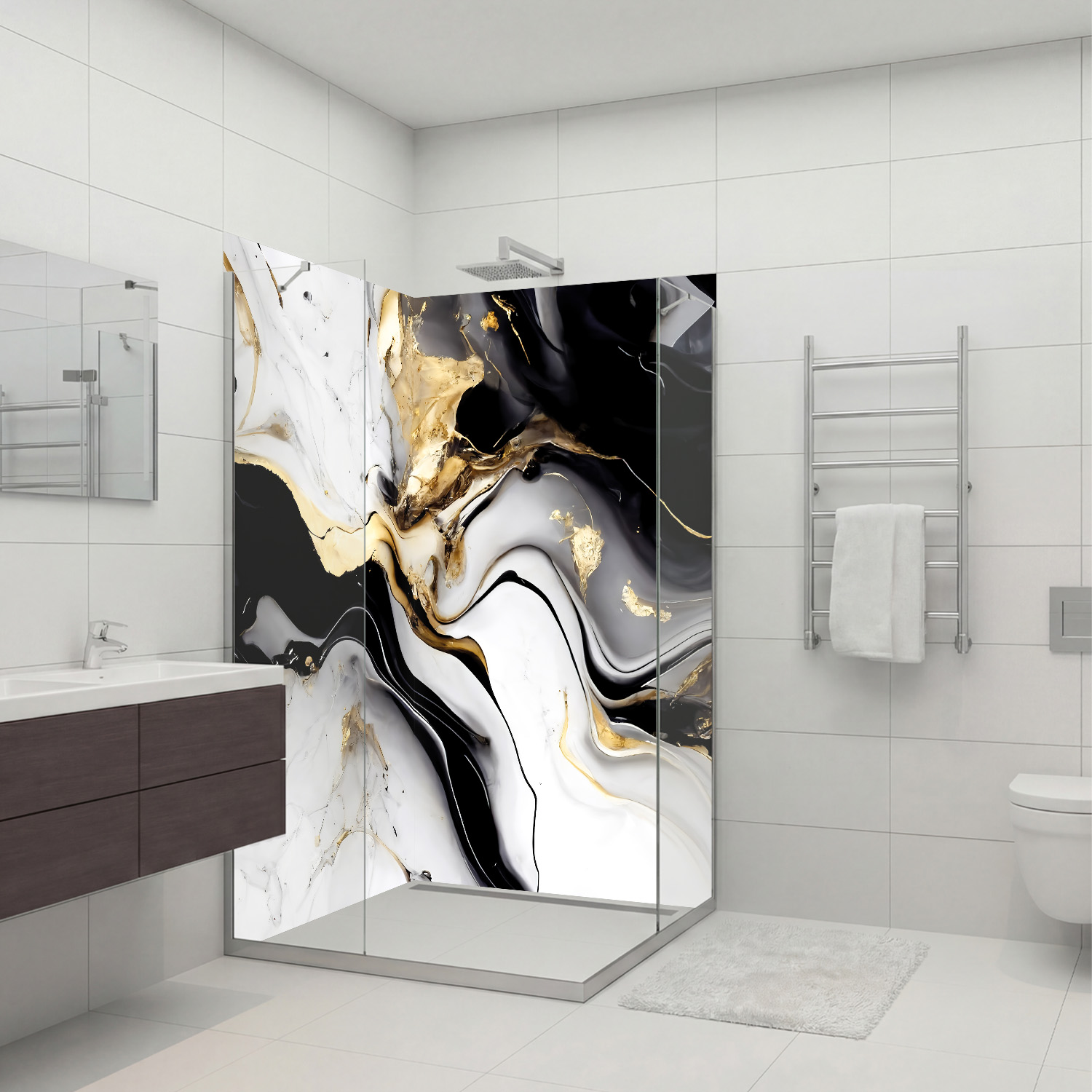 Duschrückwand mit Marmor V17 Motiv, als Badrückwand zum Fliesenersatz