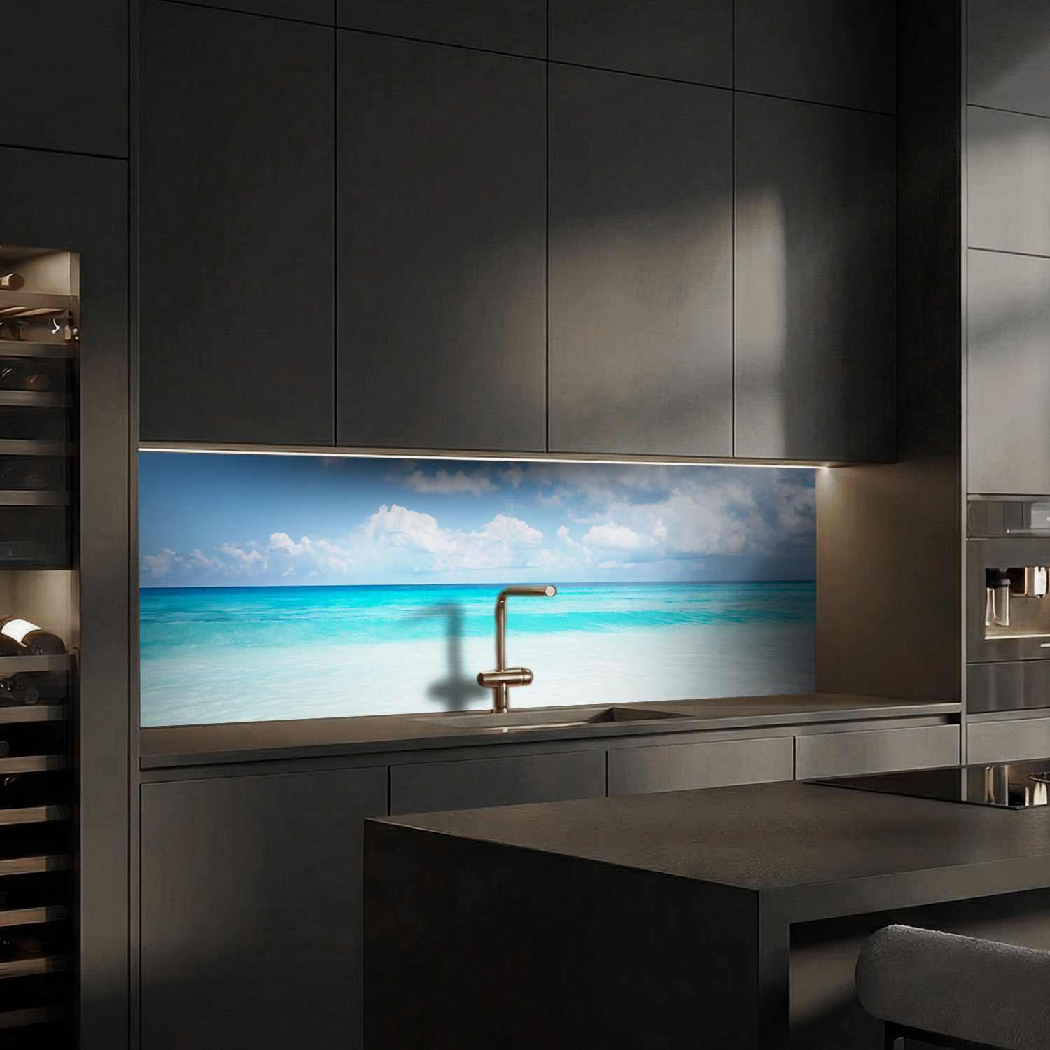 Küchenrückwand mit Strand V3 Motiv als Fliesenersatz und Spritzschutz